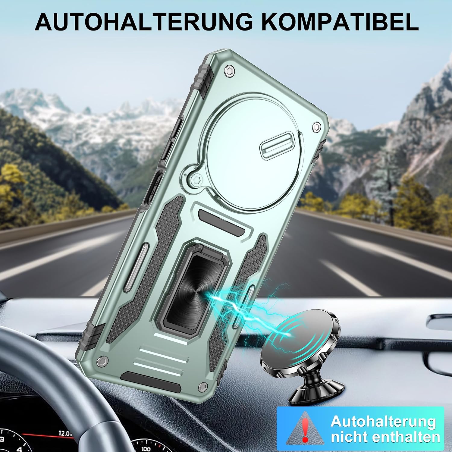 Detalle de Jshru Hülle für Xiaomi Redmi 14C / Poco C75 – Kameraschutz Slide, 360° Metallständer, zwei Schutzfolien, Militär-Grad Stoßfest, Alpengrün