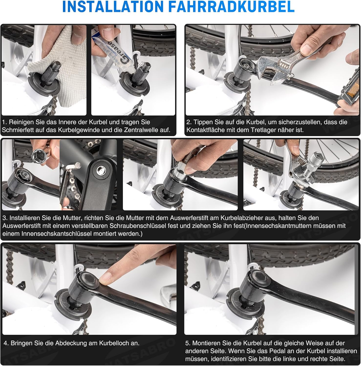 Thumbnail 4 de WATSABRO Kurbelabzieher für Fahrrad mit 14-mm Schlüssel (für ISIS/Octalink/Quad-Square & Powerspline, inkl. Öl & Fett)
