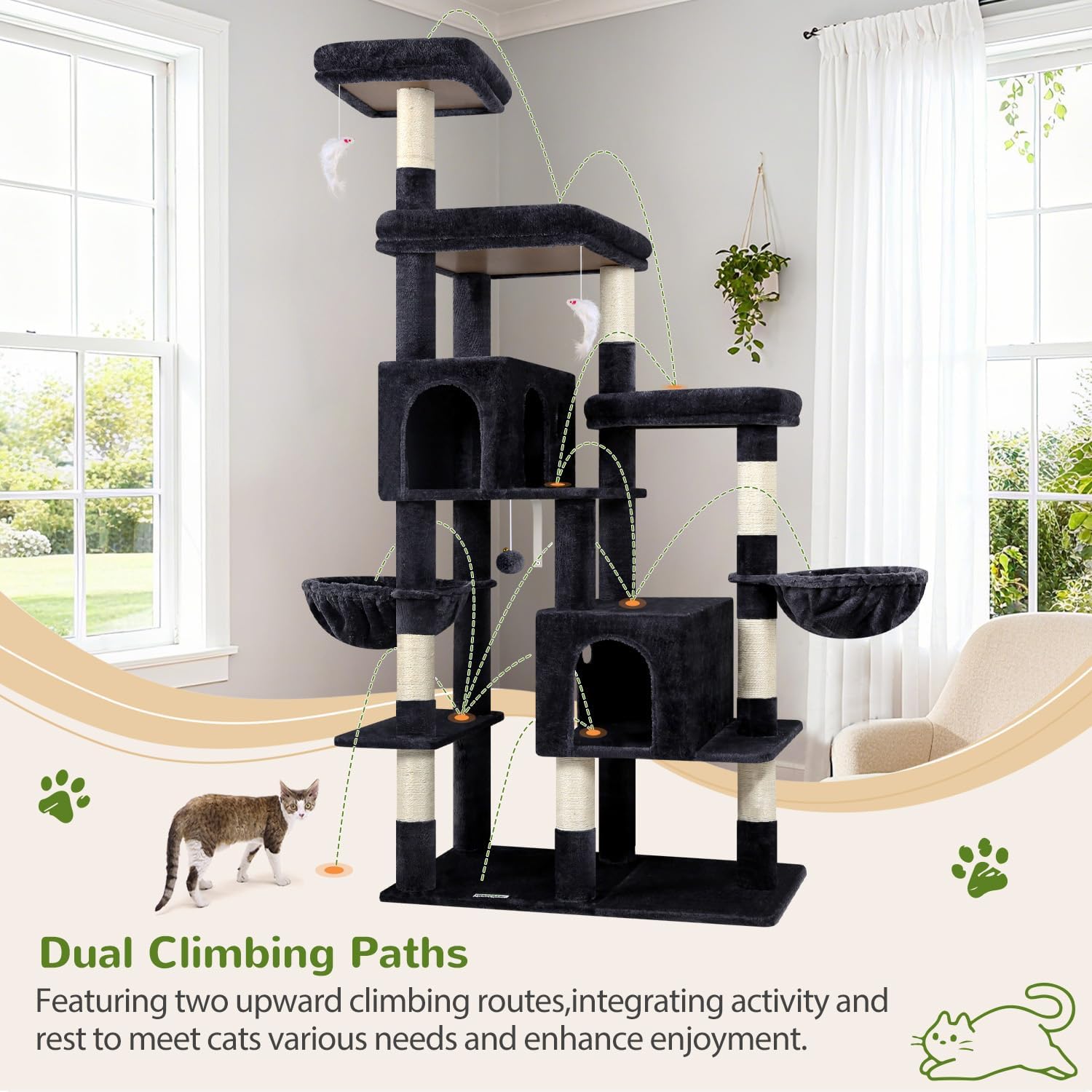 Detalle de Globlazer F74F 74-Inch Cat Tree with 8 Sisal Posts and 2 Condos