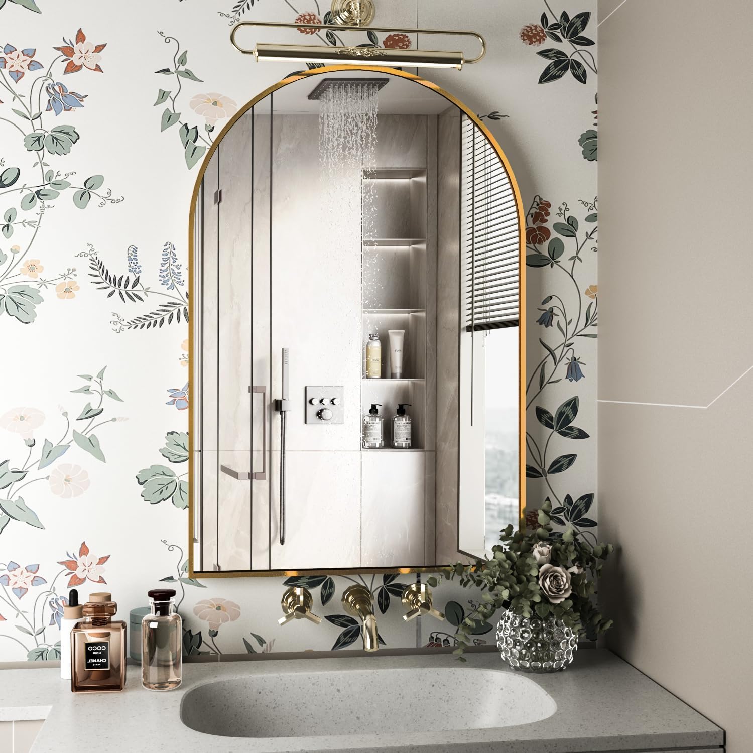 Detalle 1 de NEUWEABY 2-Piece Arched Wall Mirrors, 24 x 36 in., Gold Metal Frame