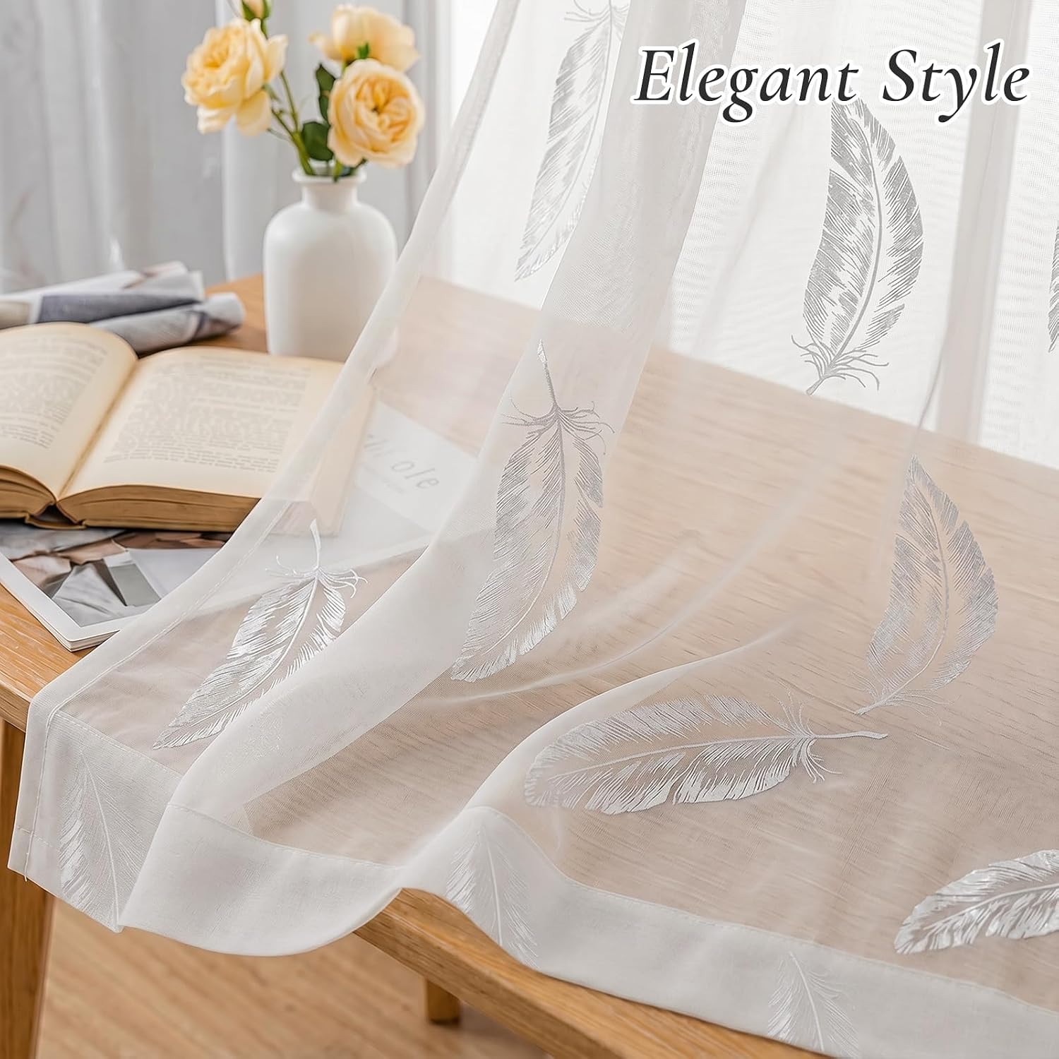 Detalle de Rideau Salon Moderne Lot de 2 – Plumage argenté chaud, 140x260 cm, beige