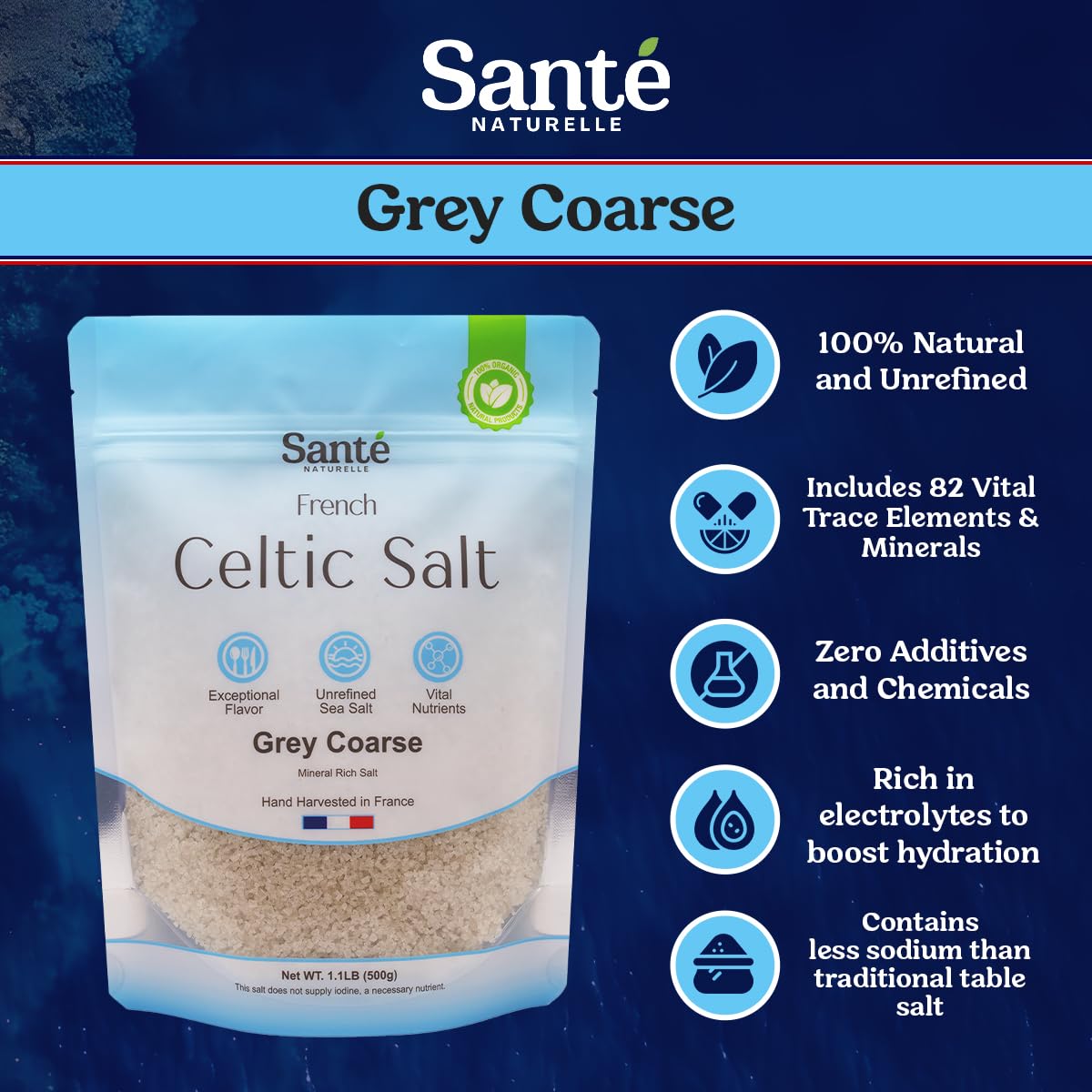 Detalle 2 de Sante Naturelle Celtic Salt Coarse French Sea Salt, 18 oz, Pack of 3