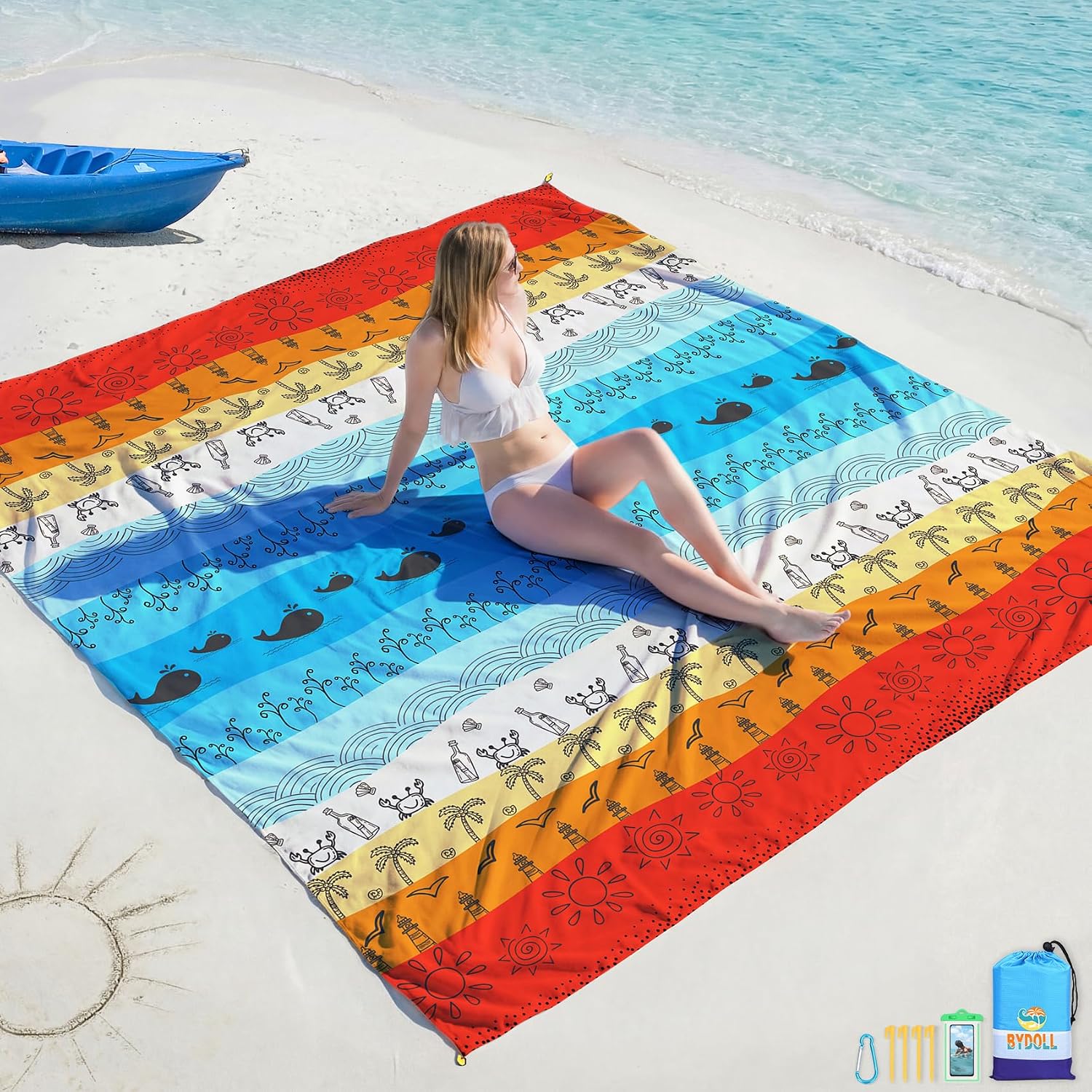 Thumbnail 6 de BYDOLL Beach Blanket Waterproof Sandproof Oversized 78'' x 81'' (10' x 9') – Lightweight, Sand-Free Picnic Mat