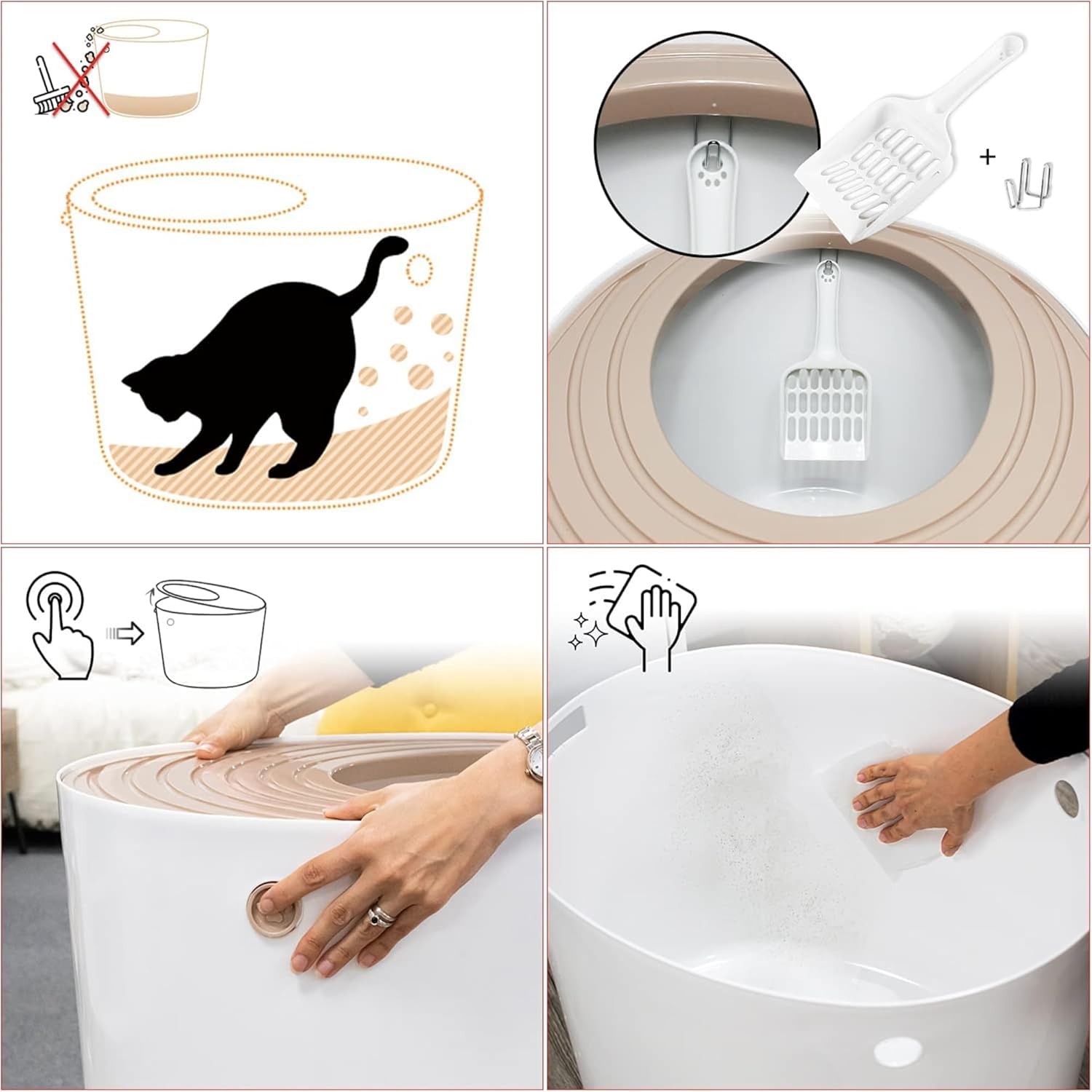 Thumbnail 6 de Iris Ohyama Katzenklo PUNT-530 mit Schaufel bis 7 kg, Weiß/Beige, mit Deckel (XXL)