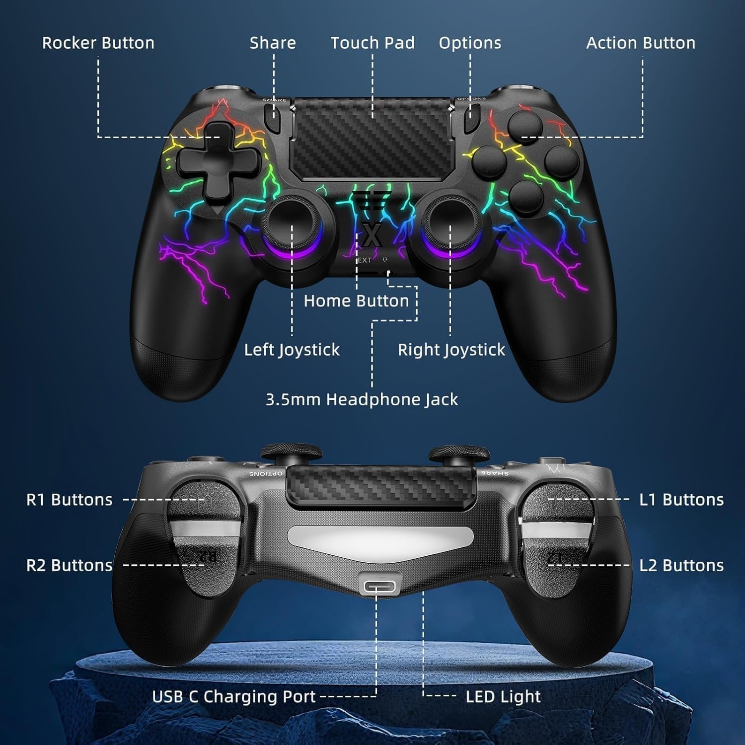Thumbnail 5 de Suoxiom Wireless Controller for P4 (P4 Pro, P4 Slim) & PC with Bluetooth, Touch Panel, 3.5mm Audio Jack and Vibration