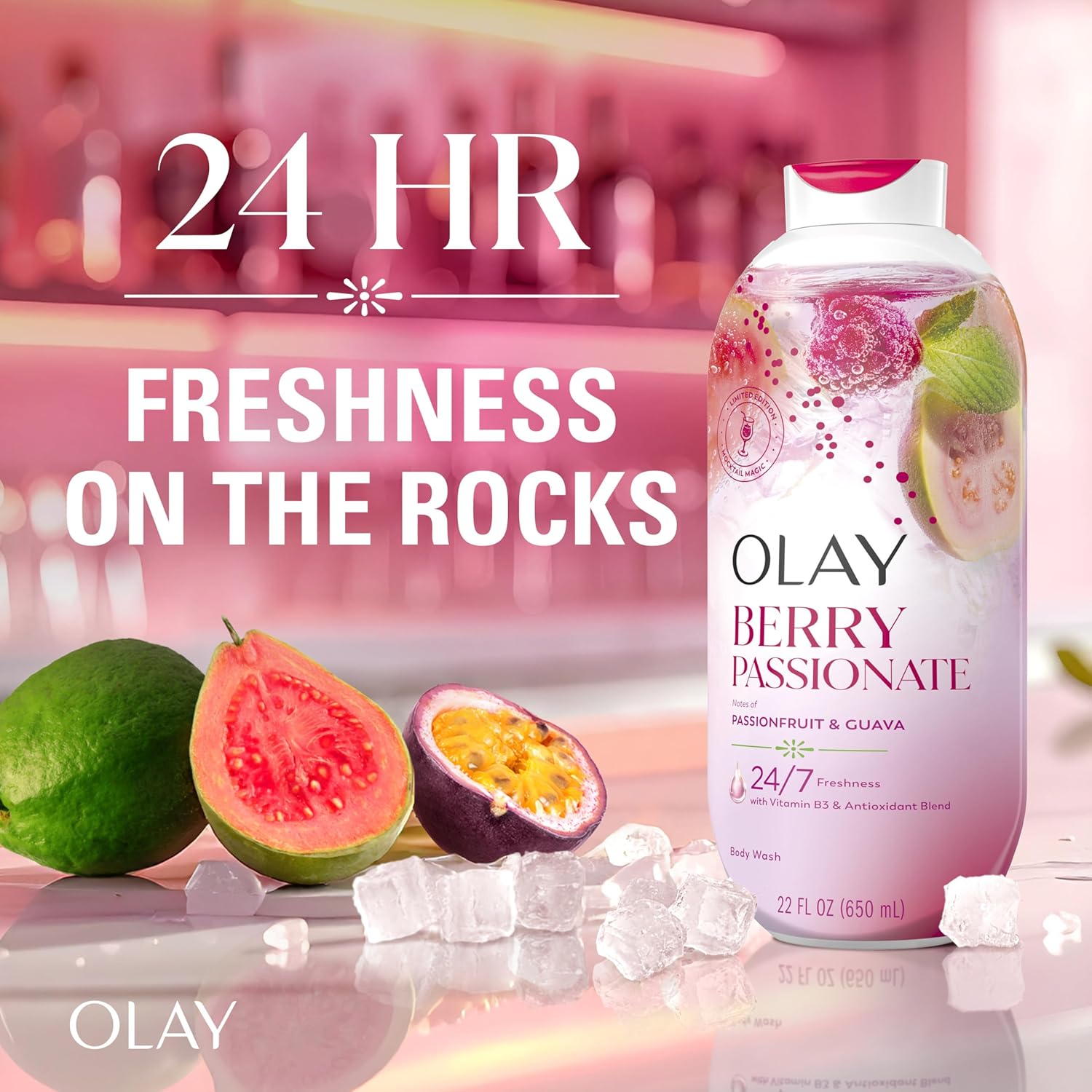 Thumbnail 1 de Olay Berry Passionate Body Wash for Women (Vitamin B3 & Antioxidants), Plant-Based Cleanser, Miami Mocktails Scent, 22 fl oz