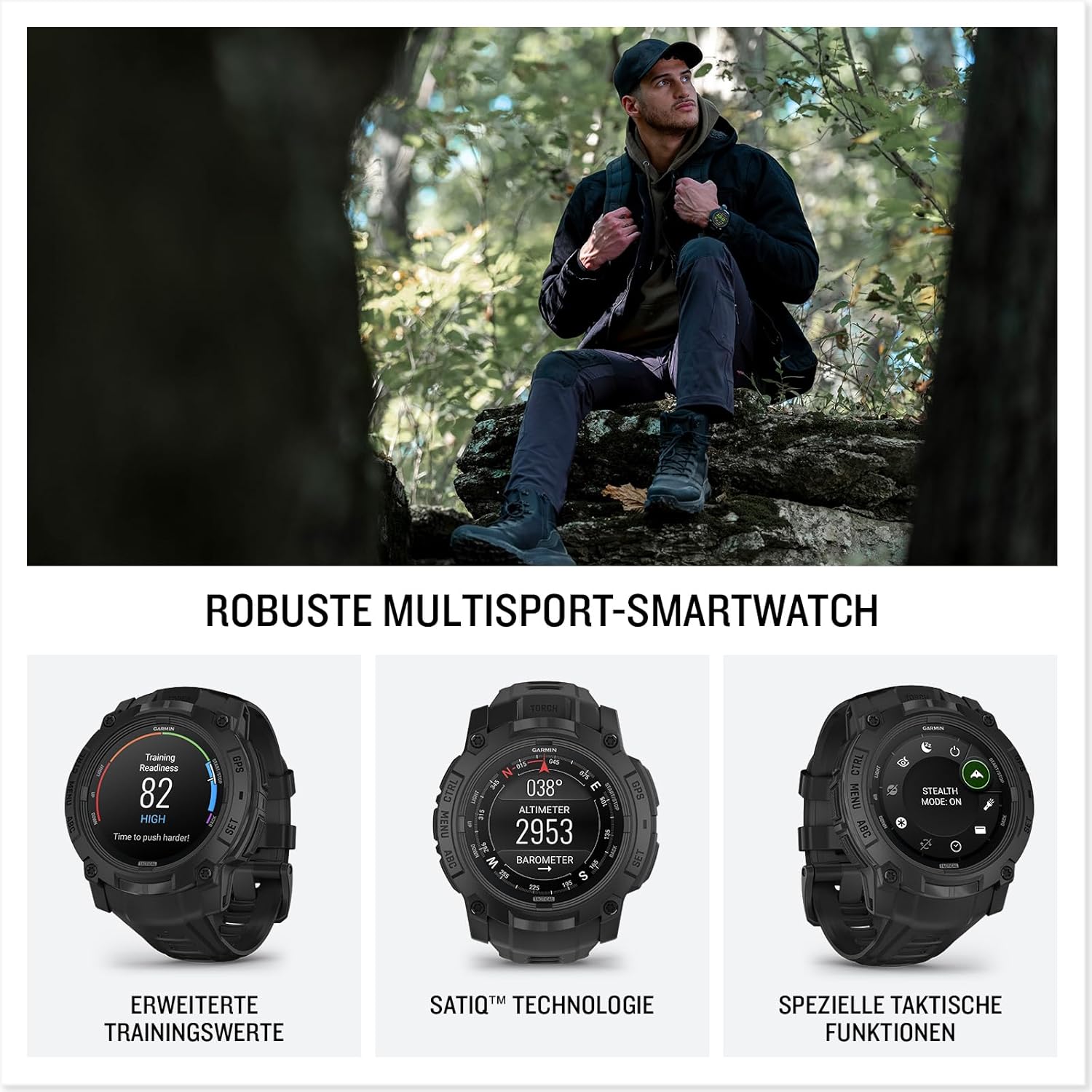 Thumbnail 1 de Garmin Instinct 3 Tactical 50mm AMOLED – GPS-Multisport-Smartwatch mit 1,3" AMOLED-Display und bis zu 24 Tagen Akku