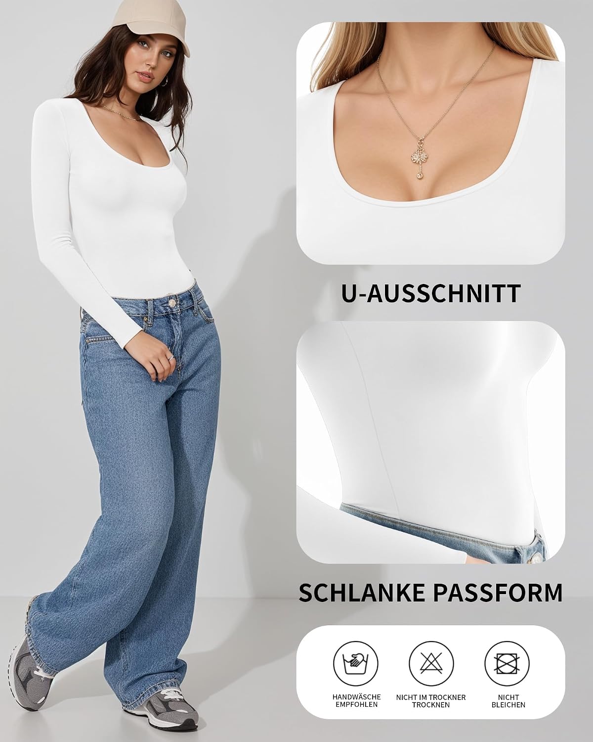 Detalle de ALGALAROUND Women's Long Sleeve Scoop Neck Top – Slim Fit Winter Tee