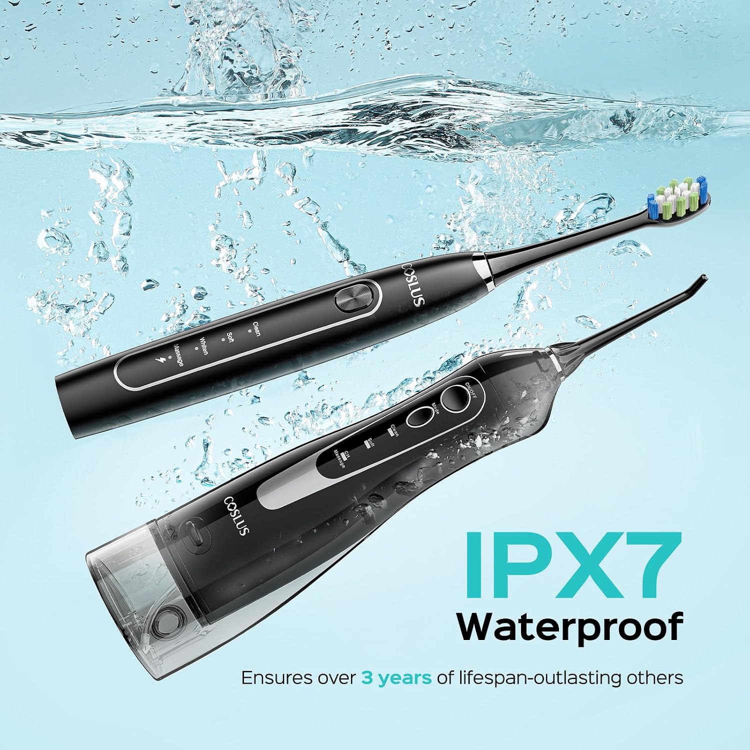 Thumbnail 5 de COSLUS C20 & C41 2-in-1 Water Flosser and Sonic Toothbrush, IPX7, 300 mL