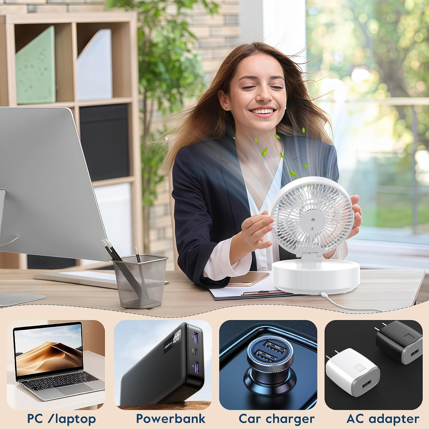 Thumbnail 3 de Ventilatore da Tavolo Potente Silenzioso con Luce LED e Telecomando – USB Ricaricabile
