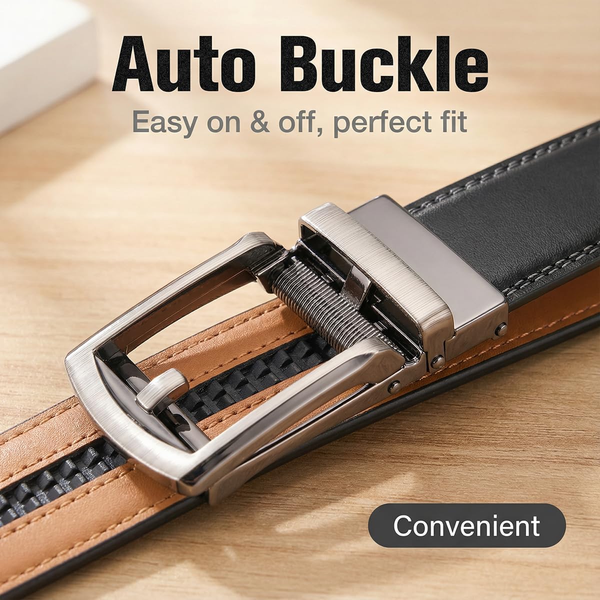 Detalle de VRLEGEND ceinture homme en cuir automatique réglable (boucle à cliquet) pour costume et travail