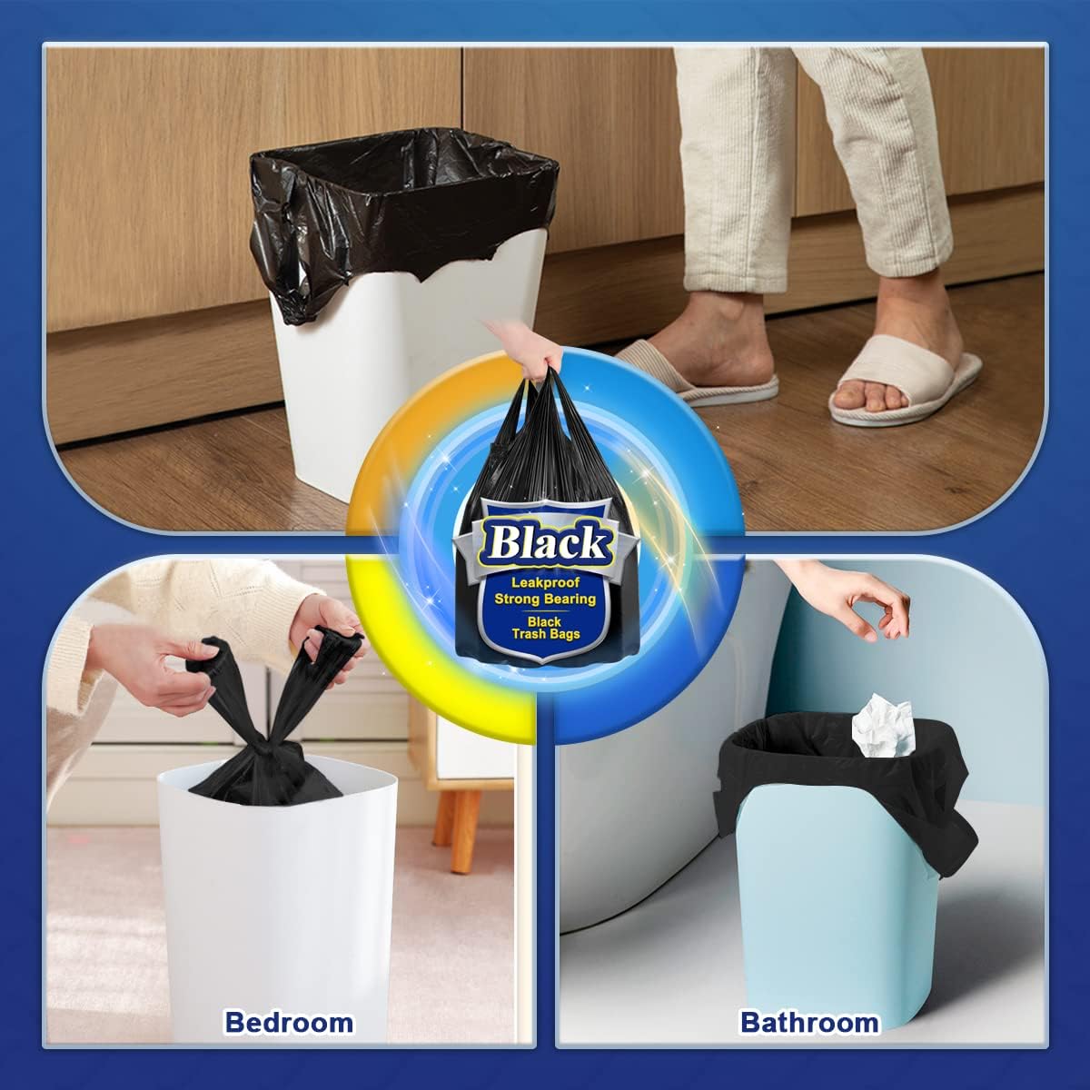 Detalle de 15l Small Black Bin Bags with Tie Handles — 160-Count Pack