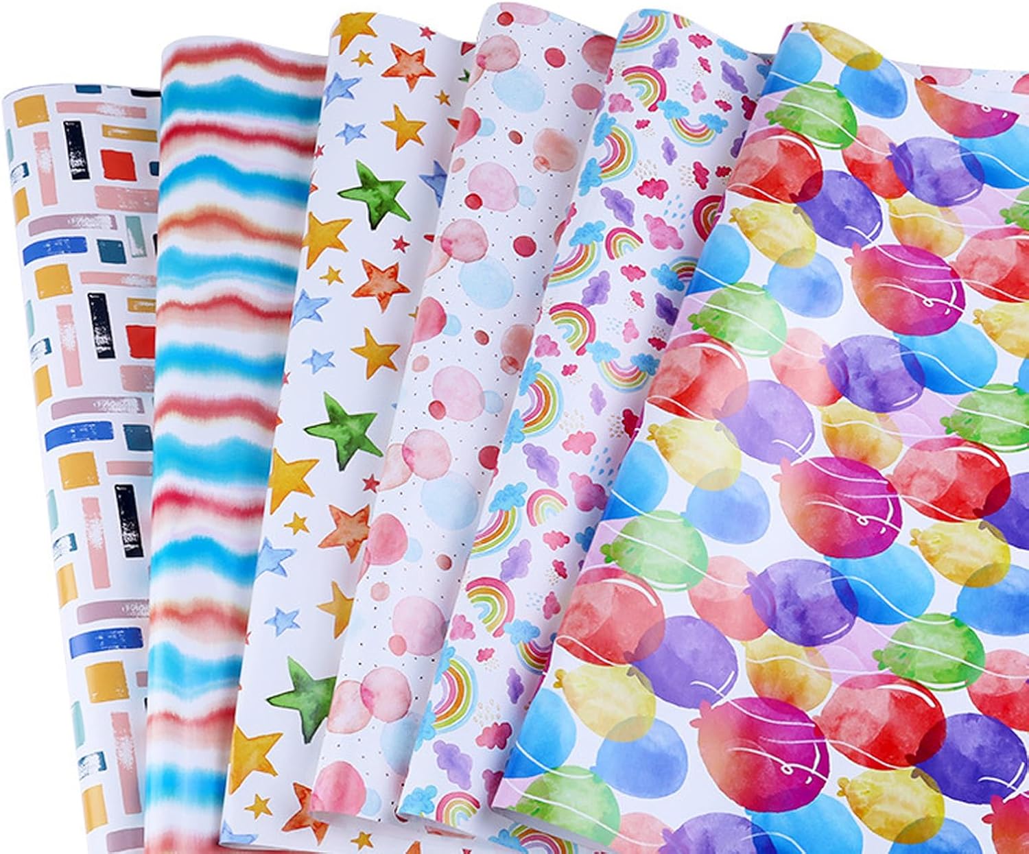 Liiqin 6 Blatt Geschenkpapier Set für Kindergeburtstag, 50×70 cm – Regenbogen & Luftballons