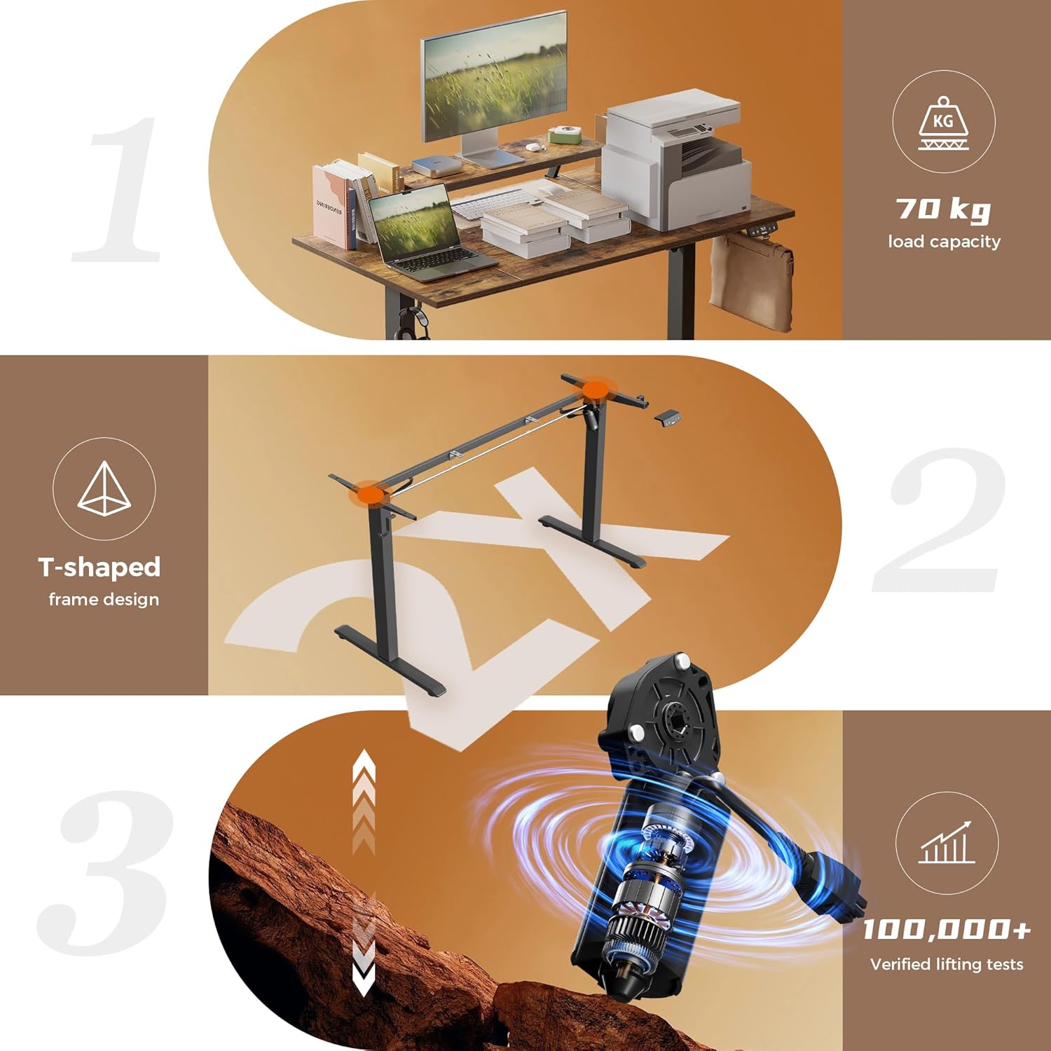 Thumbnail 2 de Klicelor Electric Height-Adjustable Desk with Movable Monitor Stand (120 x 80 cm)