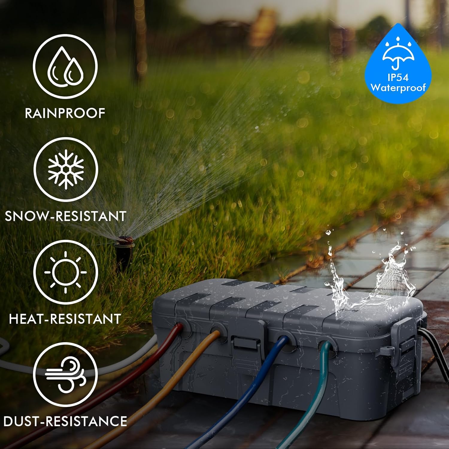 Detalle de RESTMO Outdoor Waterproof Box (29 × 13.2 × 10cm) – IP54 weatherproof electrical box for outdoor plug extensions