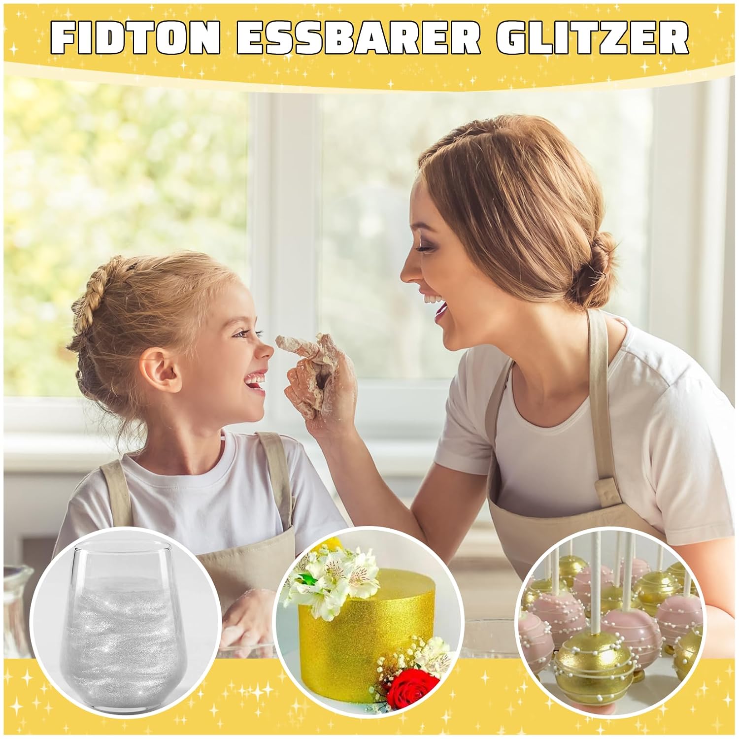 Detalle 2 de Fidton Essbarer Glitzer für Getränke – Gold- und Silberpulver, 5 g je Farbe