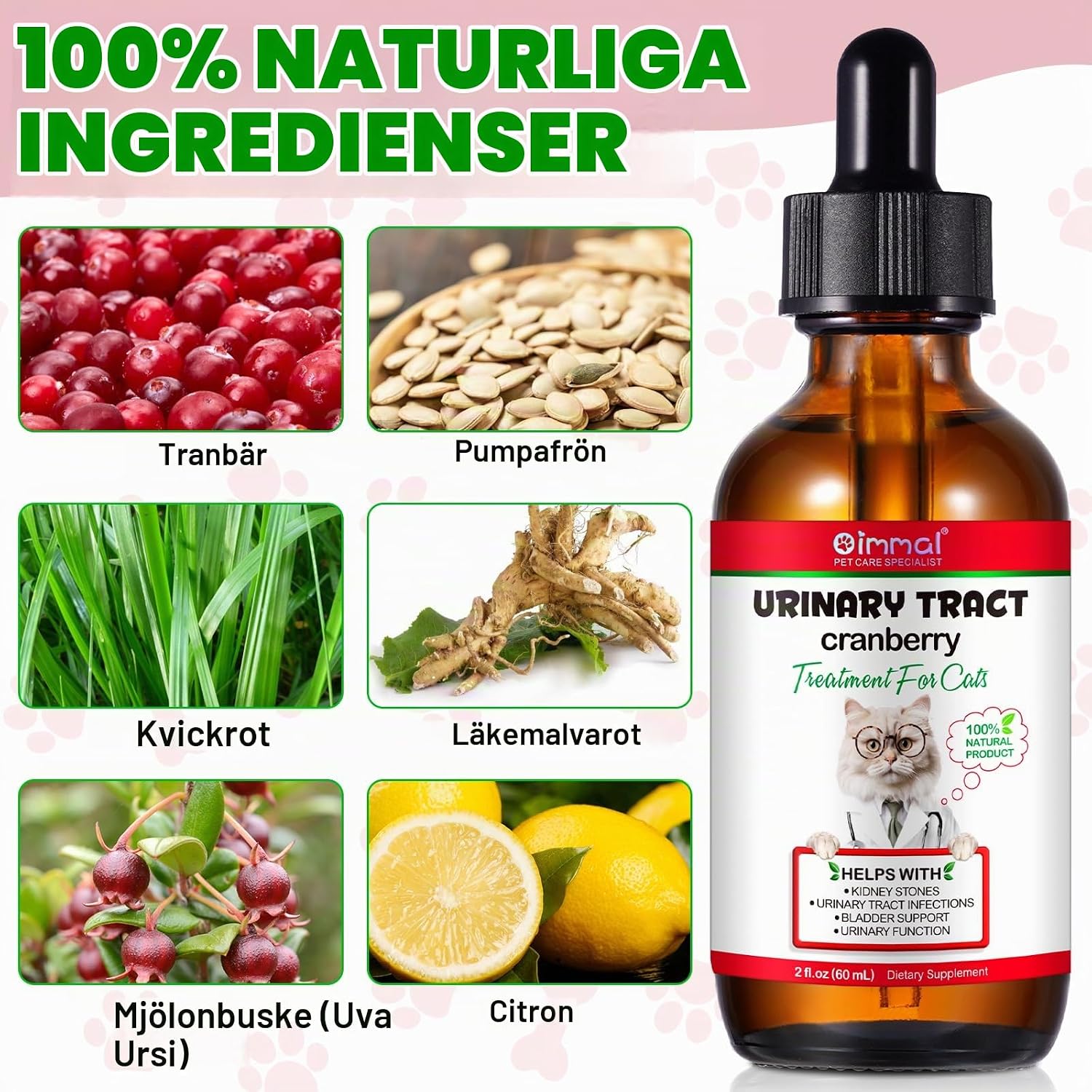 Detalle 1 de RoongDuuDll urinstöd för katt, droppar med tranbärsextrakt, 60 ml