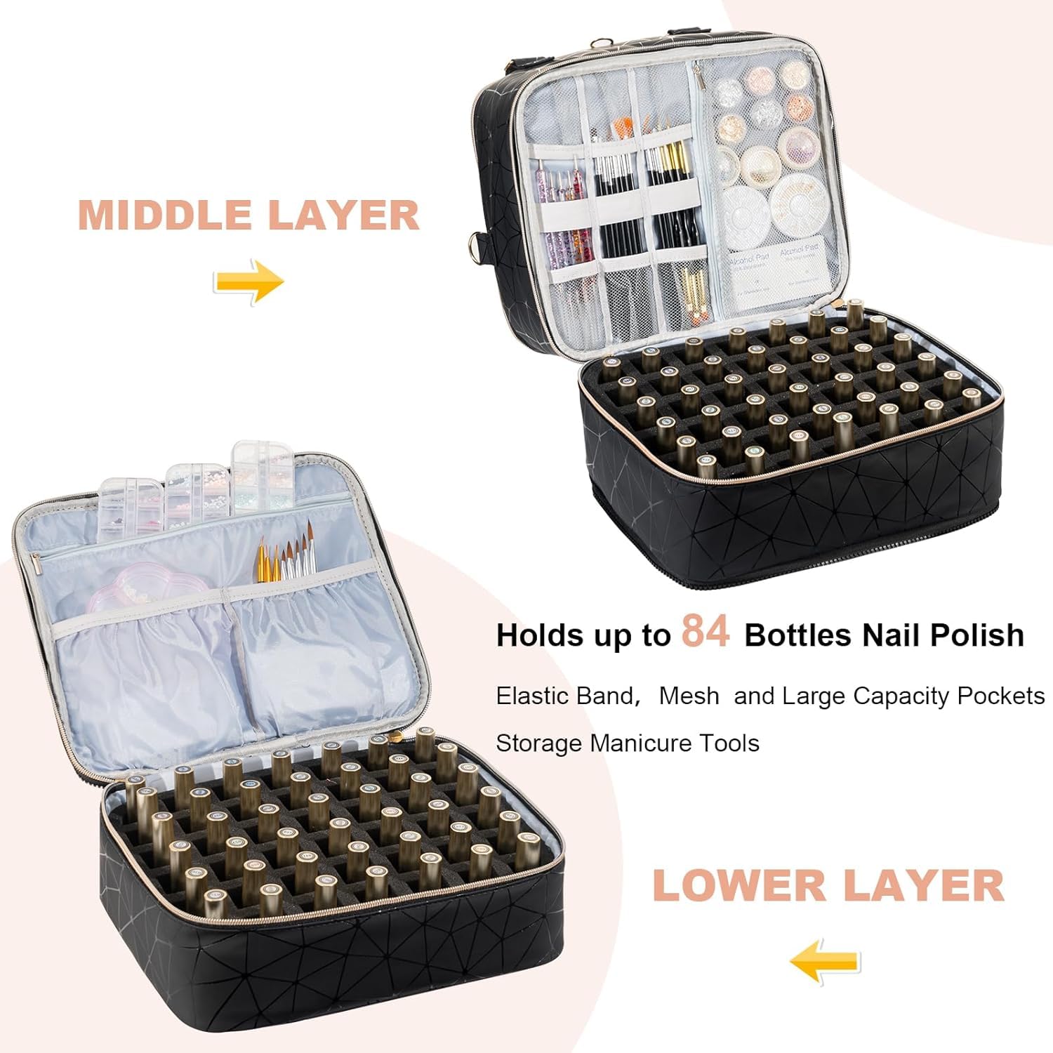 Detalle 2 de Uross Nagellack Organizer für 84 Flaschen und LED-Tasche