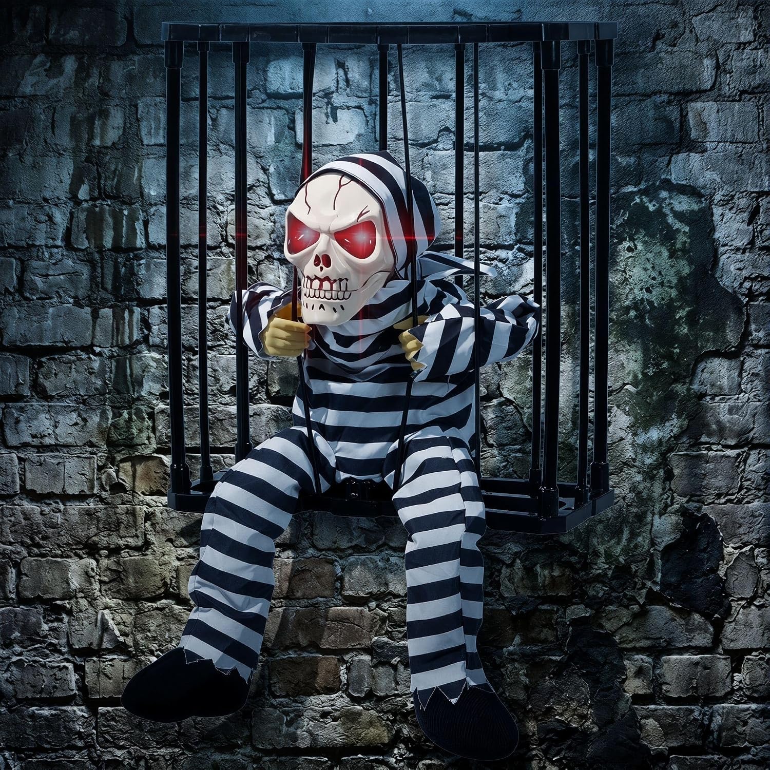 Detalle de Kendane CA-100 Caged Skeleton Halloween Decoration with Motion-Activated Red Eyes