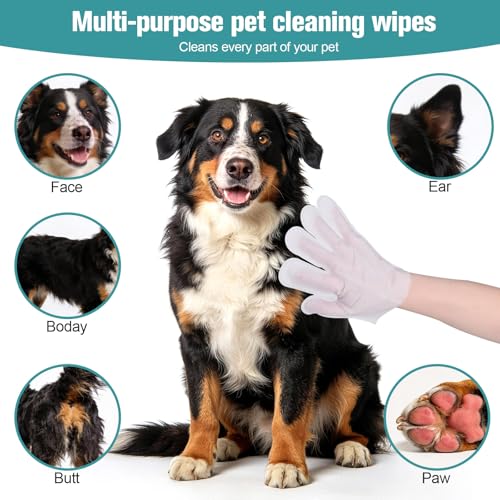 Detalle de DWDHYEAN Guantes Limpiadores para Mascotas – 24 Piezas, Toallitas en Forma de Guante, Higiénicas y Hipoalergénicas