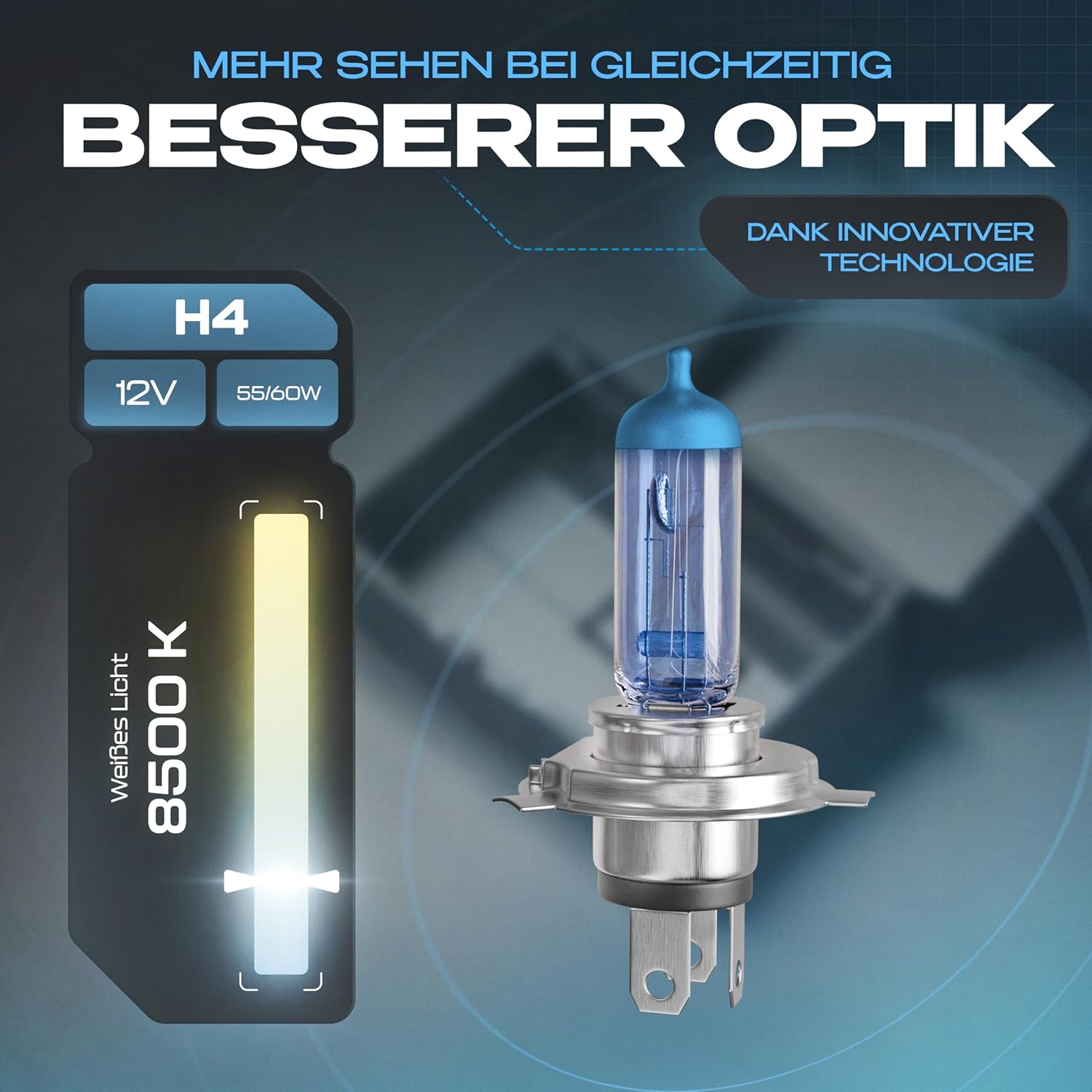 Thumbnail 1 de Gread 2x H4 Frontscheinwerfer Halogenlampen superwhite (8500K, 55W) – eintragungsfrei