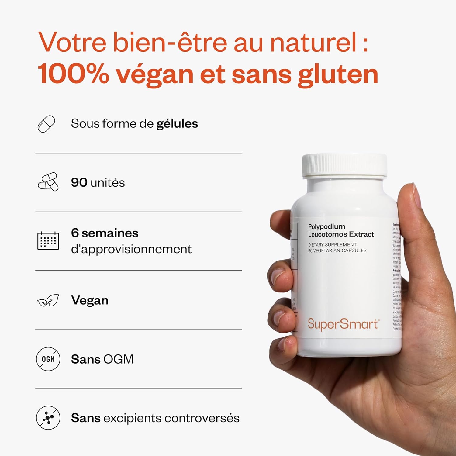 Thumbnail 4 de Supersmart Polypodium Leucotomos Extract – extrait végétal de feuilles, 90 gélules végétariennes