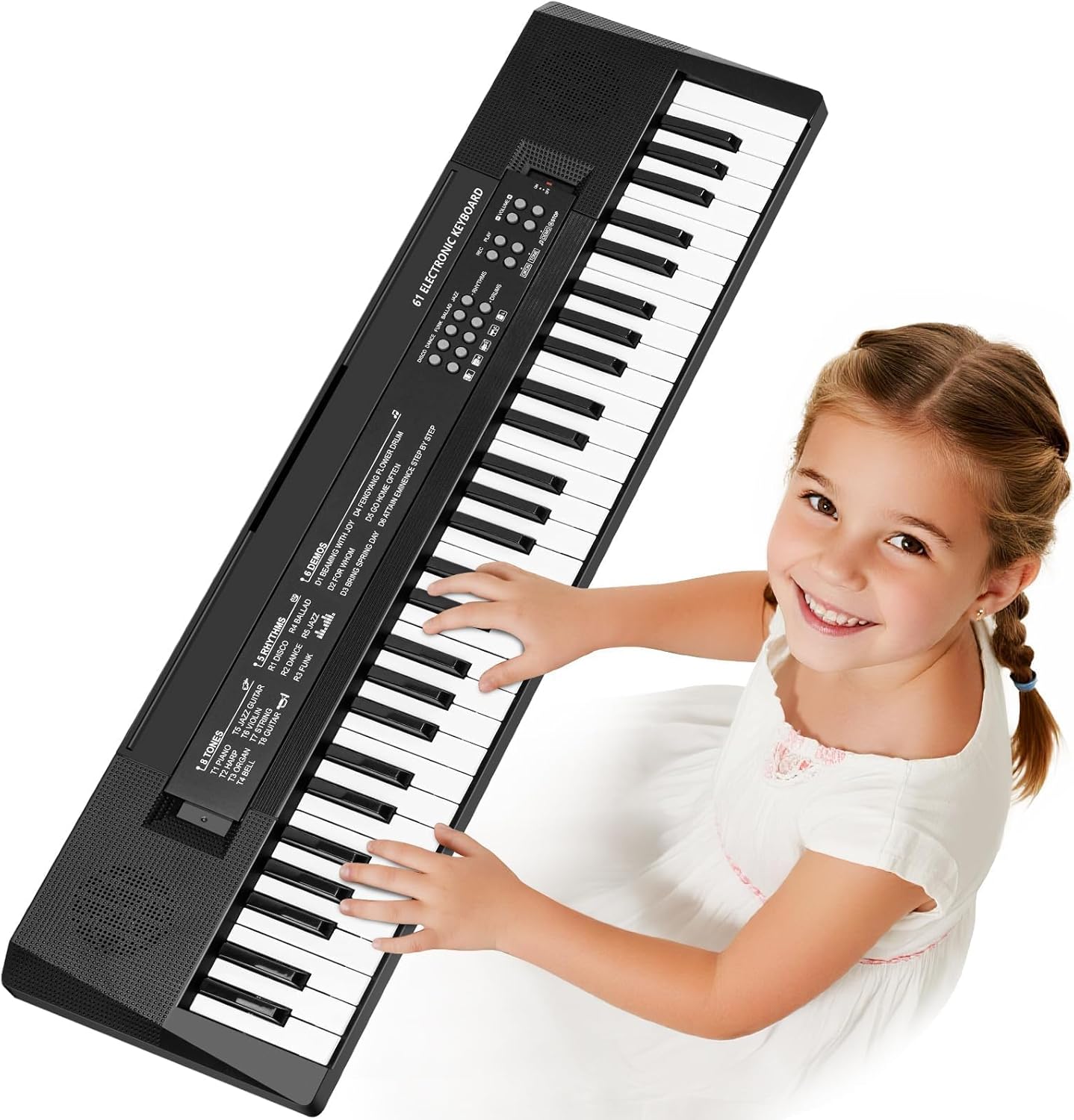 Detalle de Bambini Tastiera Pianoforte Giocattolo Pianola con Microfono - 61 Tasti Portatile, Nero