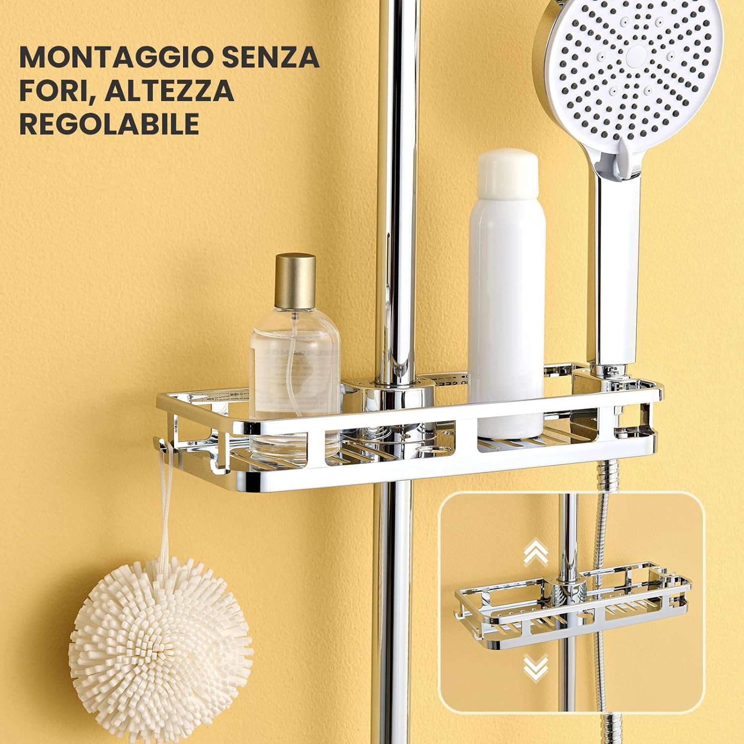 Detalle de Auralum Colonna Doccia con Mensola, Soffione Rotondo 25 cm e Doccetta, Altezza 72–110 cm, Colonna Doccia senza Miscelatore, Cromo