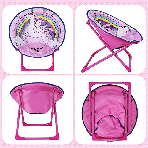 Detalle de Outplea Regenbogen Einhorn Kinder Campingstuhl Faltbar – Rosa Mondstuhl KLappbar, Tragbarer Kleinkindstuhl für Garten, Picknick und Camping