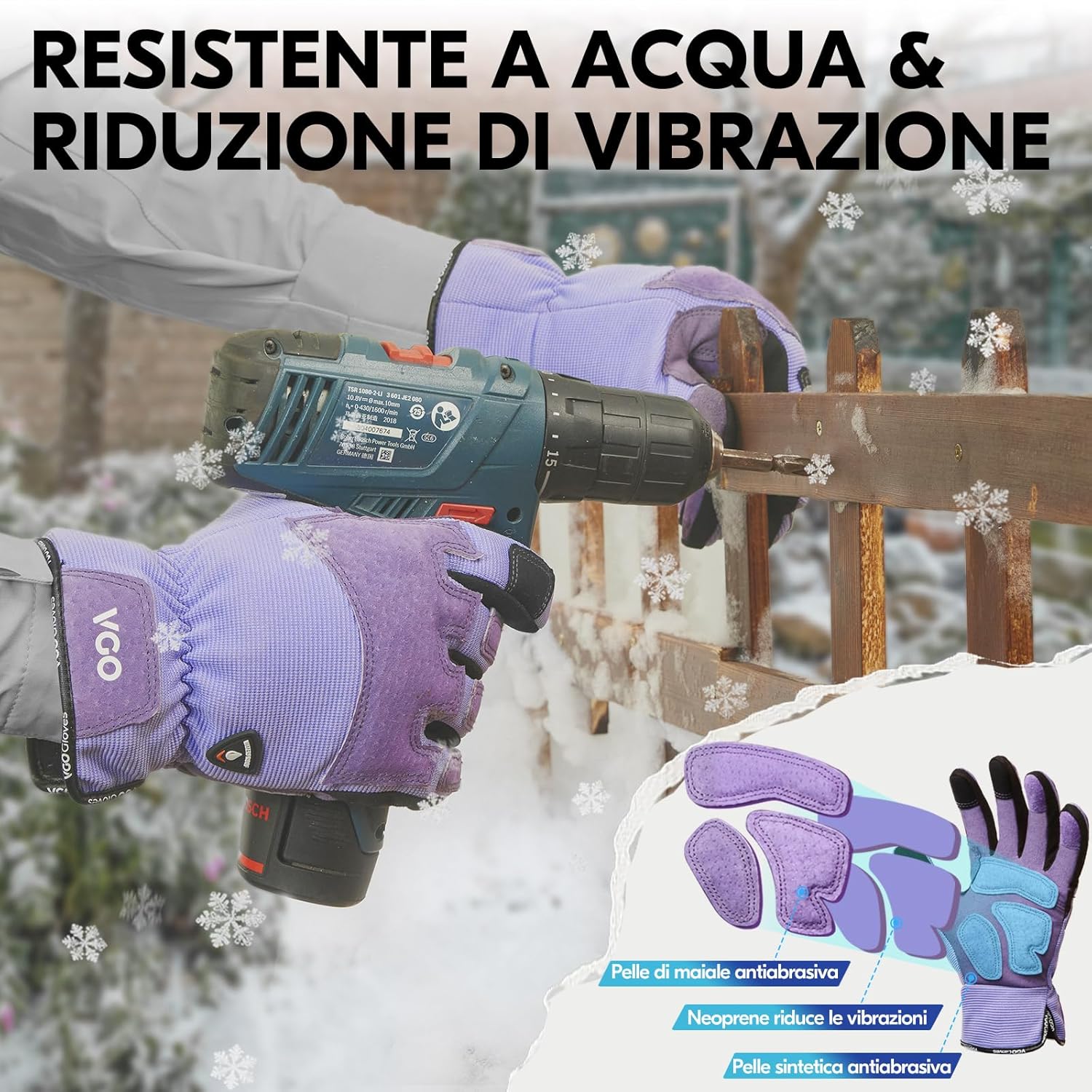Thumbnail 3 de Vgo… Guanti da lavoro da donna invernali impermeabili con touchscreen, palm in pelle antiscivolo/antiabrasione (1 paio)