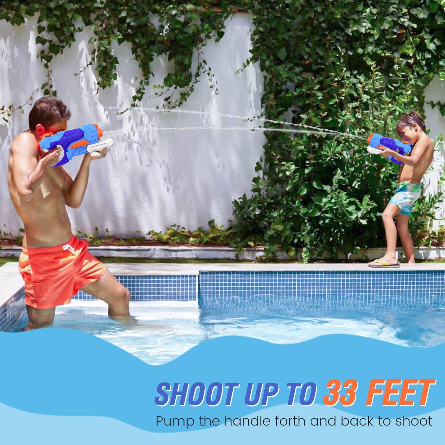 Detalle de Kiztoys Water Gun Toys for Kids – 2 Pack with 1200ML Total Capacity and 33ft Range