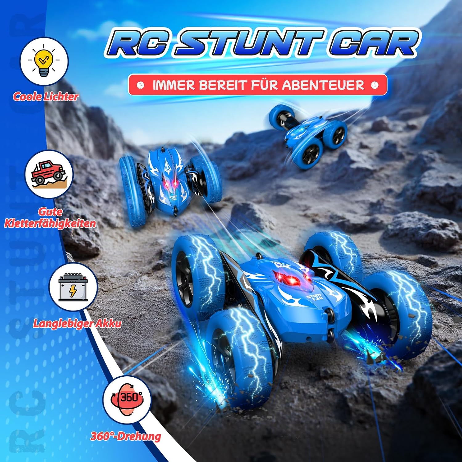 Detalle de HappyGoLucky Ferngesteuertes 4WD Monster Truck Auto ab 3–8 Jahre – 360° RC Auto für draußen