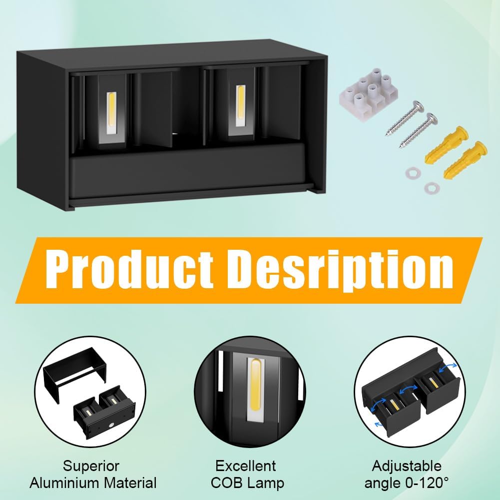 Thumbnail 1 de Aipsun 24W Applique Murale Intérieure/Extérieure Noir – LED et faisceau ajustable IP65