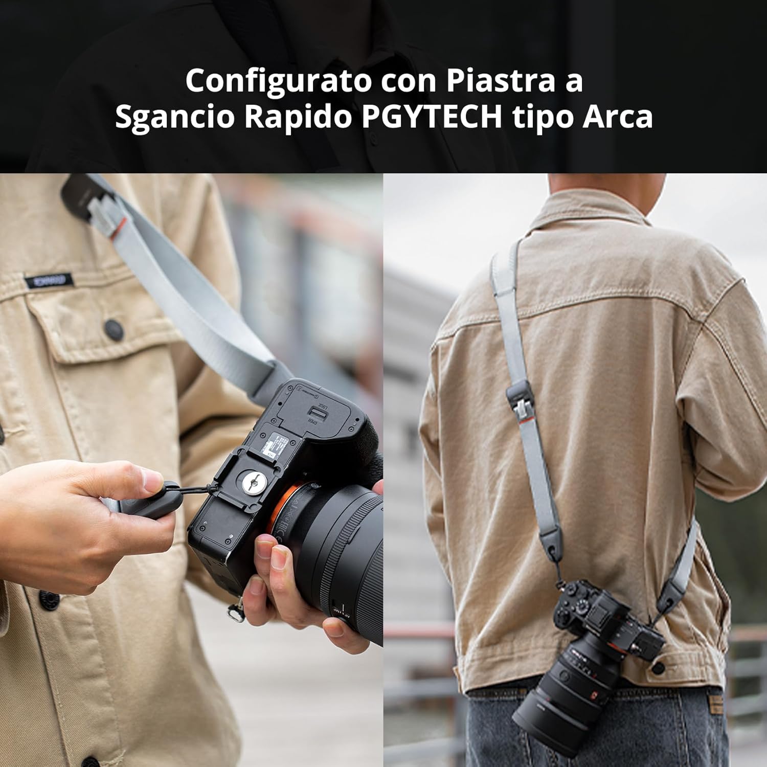 Thumbnail 5 de PGYTECH Tracolla per Fotocamera con Rilascio Rapido 110–152 cm, 4,5 cm di Larghezza – Design 3 in 1, Compatibile con DSLR/SLR/Sony/Nikon/Fuji