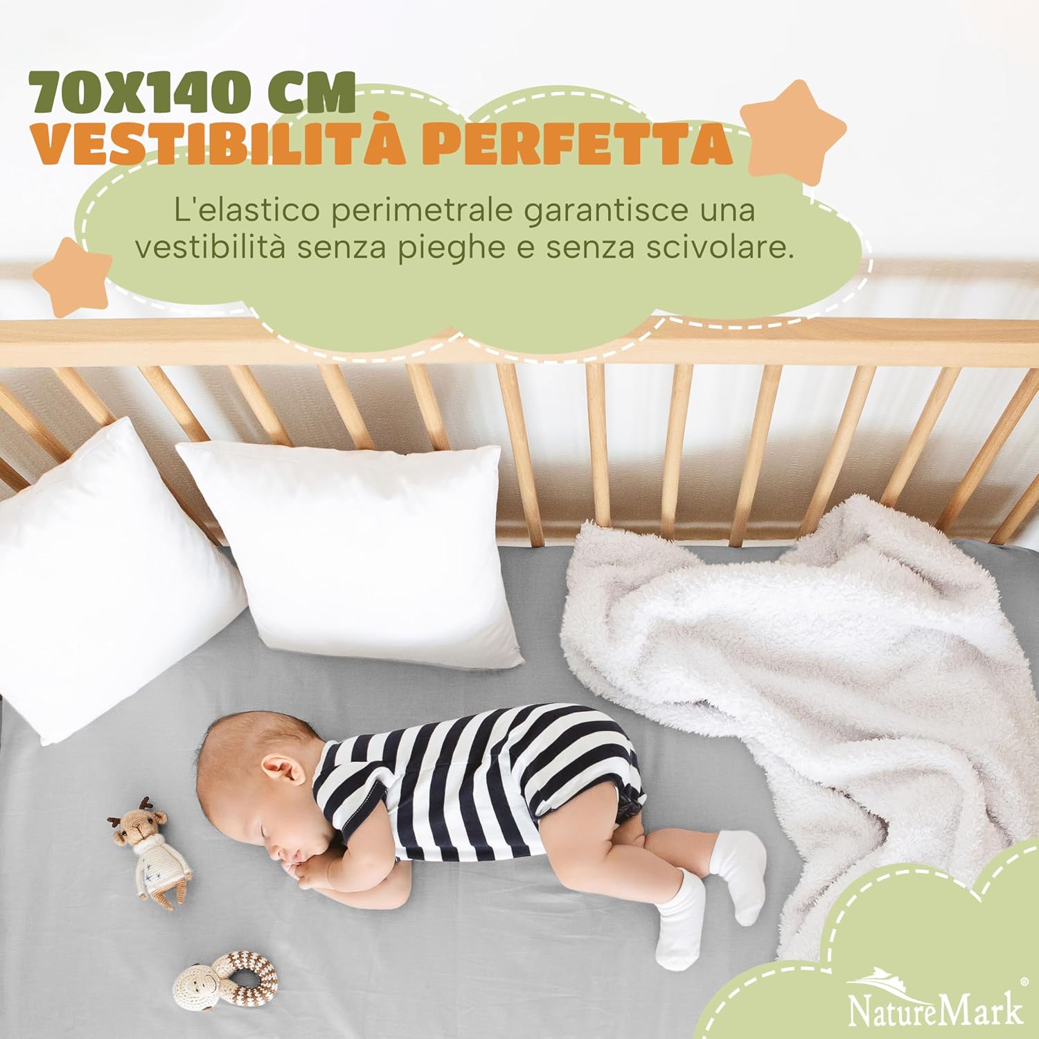 Thumbnail 1 de NatureMark Lenzuolo con angoli elasticizzati per bambini 70x140 cm (set da 2) in jersey di cotone, colore argento grigio