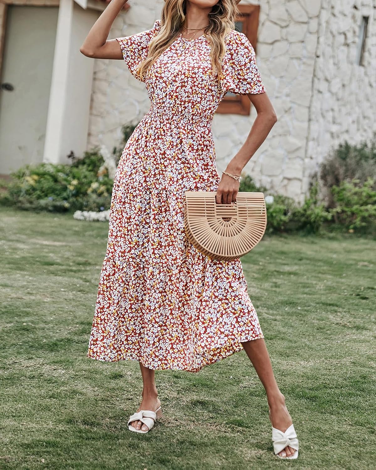 Thumbnail 1 de PRETTYGARDEN Women's Summer Casual Maxi Dress with Flutter Sleeves and Smocked Waist