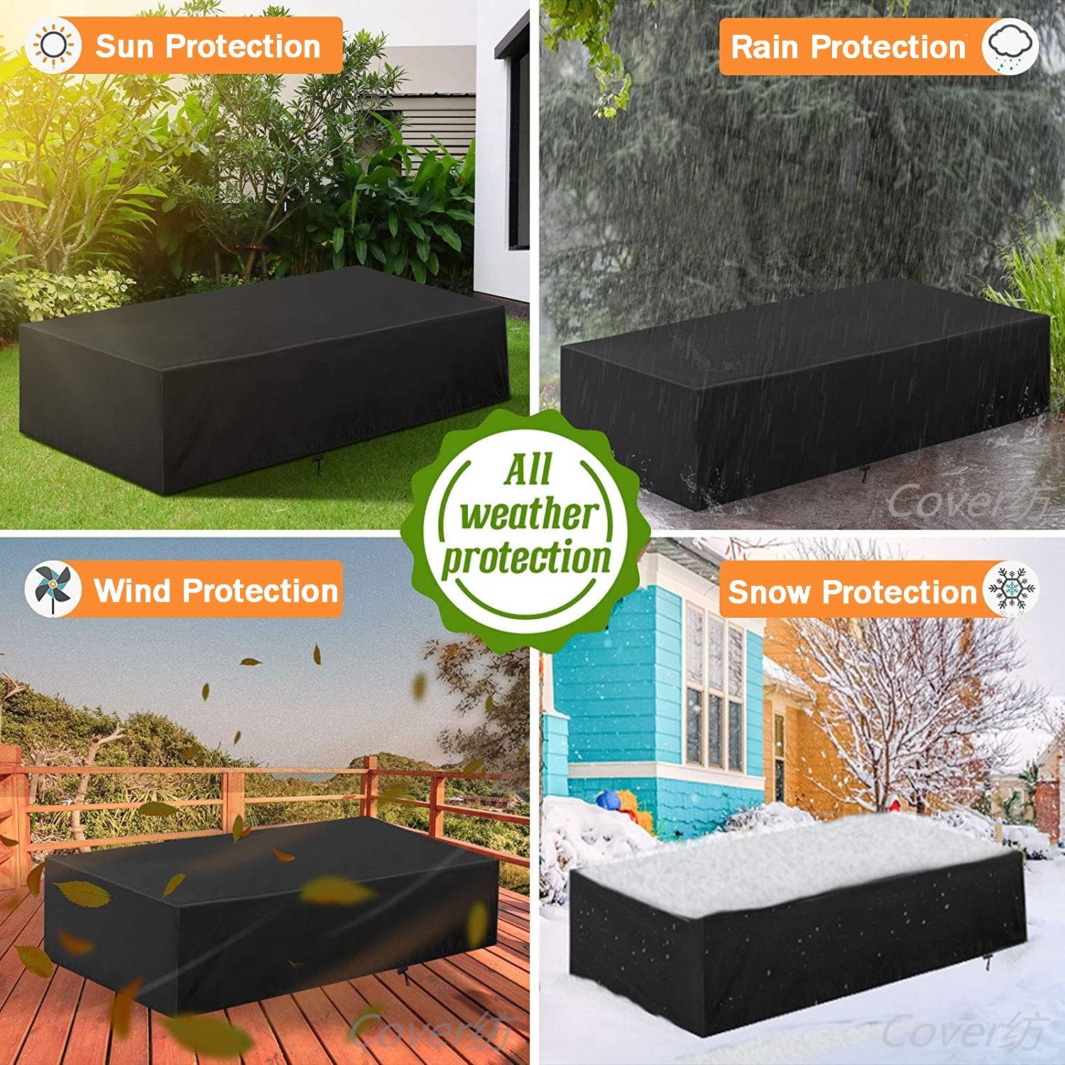 Detalle de Aipwerer Abdeckung für Gartenmöbel wasserdicht – Schutzhülle 420D/600D für rechteckigen Gartentisch (230x165x80 cm, Schwarz)
