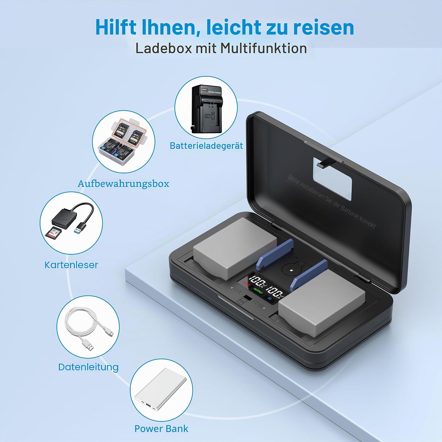 Detalle 2 de NB-10L Multifunktionales Akku-Ladegerät (inkl. zwei NB-10L Akkus) kompatibel mit Canon G15, SX40HS, G16, SX50HS, G1X, SX60HS, G3X, PC1817, PC1518, PC1674, PC1680