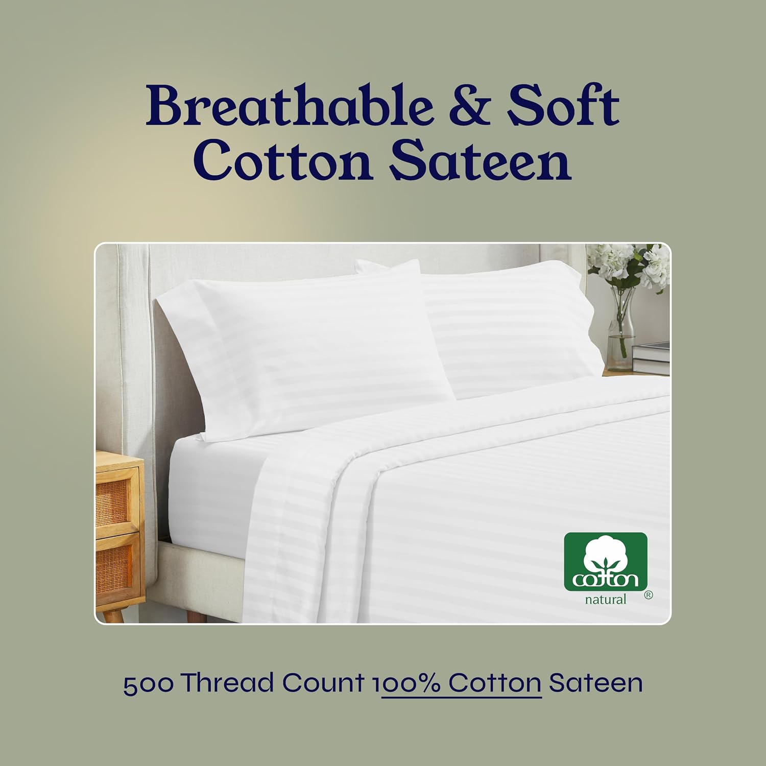 Detalle 2 de Split King Sateen Sheets, 500 Thread