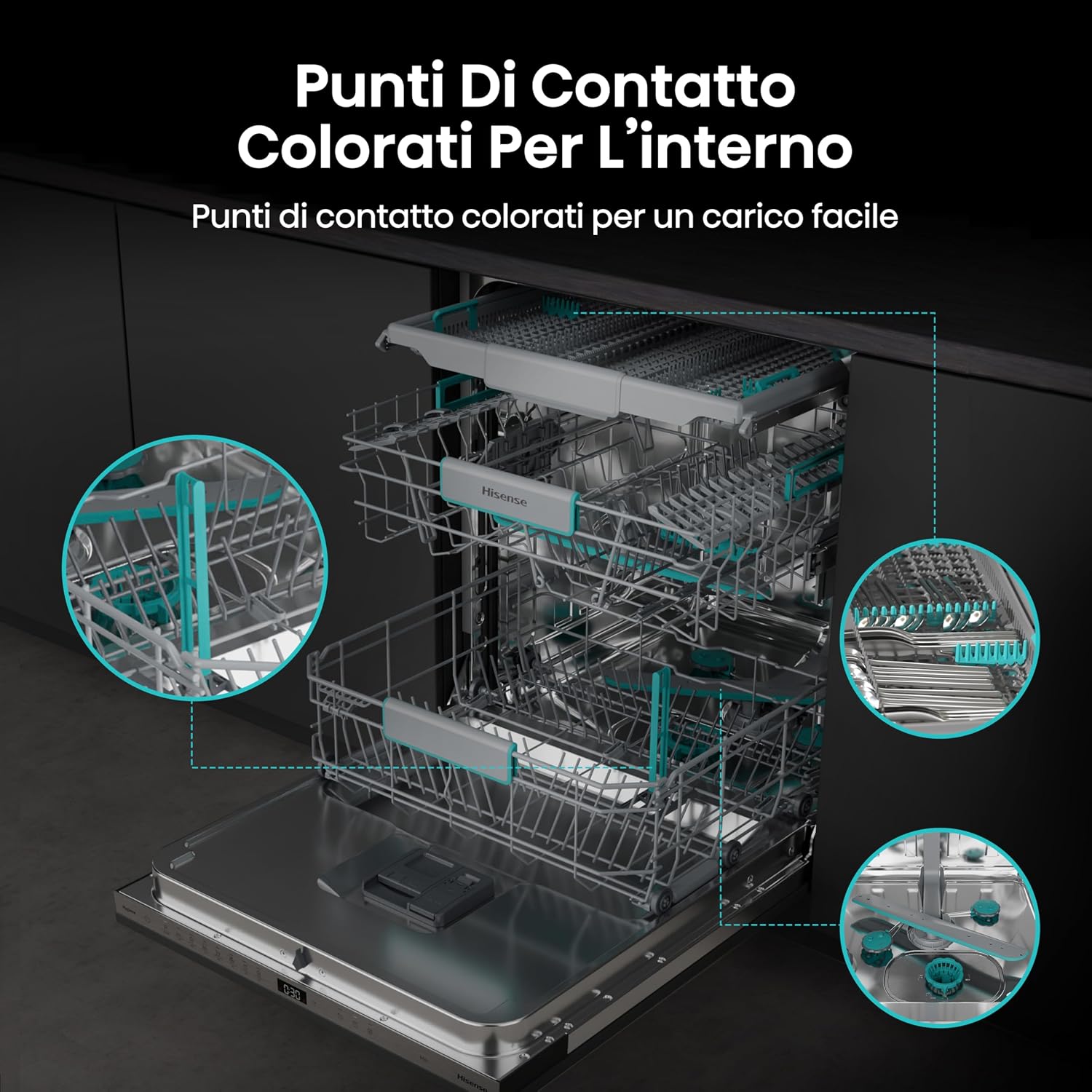 Thumbnail 6 de Hisense HV16B: Lavastoviglie integrata da 16 coperti con controllo touch e apertura automatica