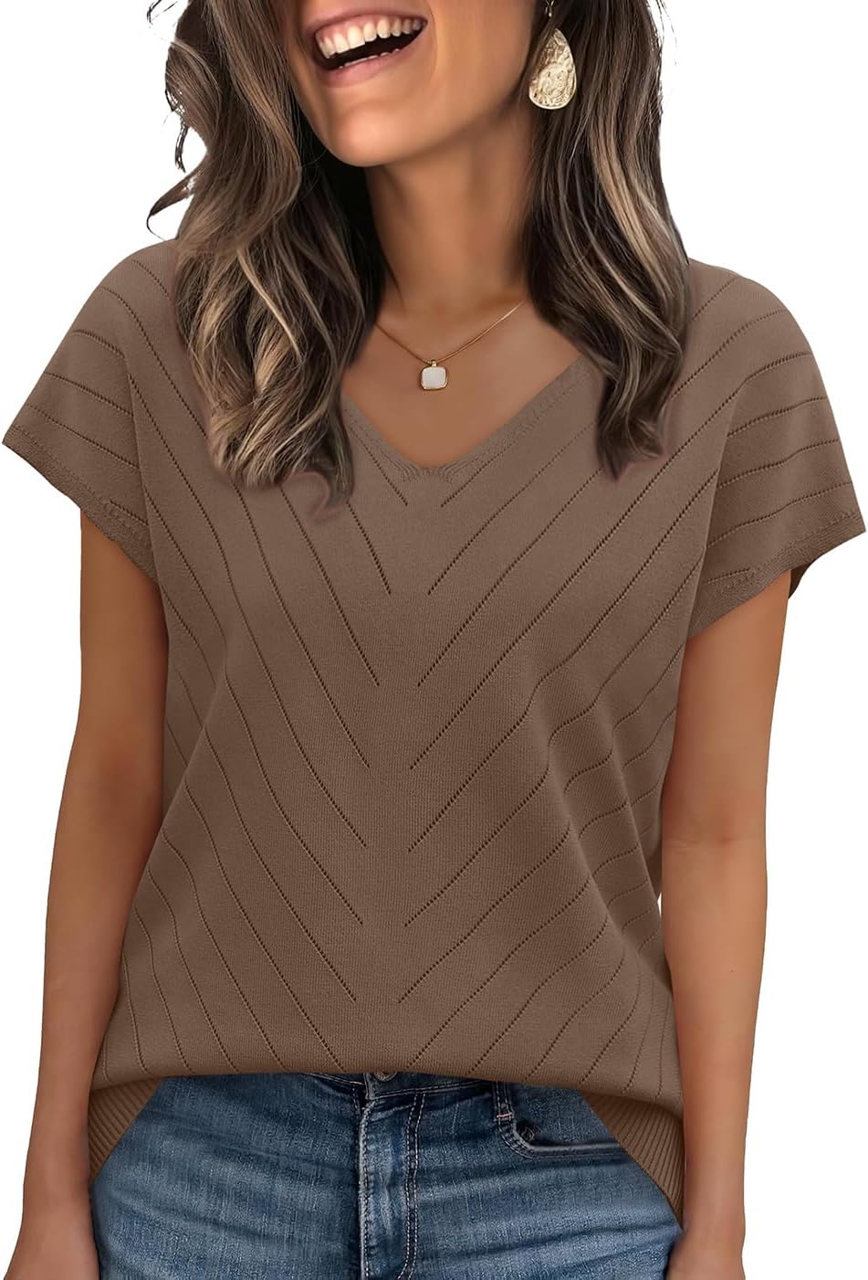 Detalle 2 de WIHOLL Women’s Short Sleeve V-Neck Sweater Top