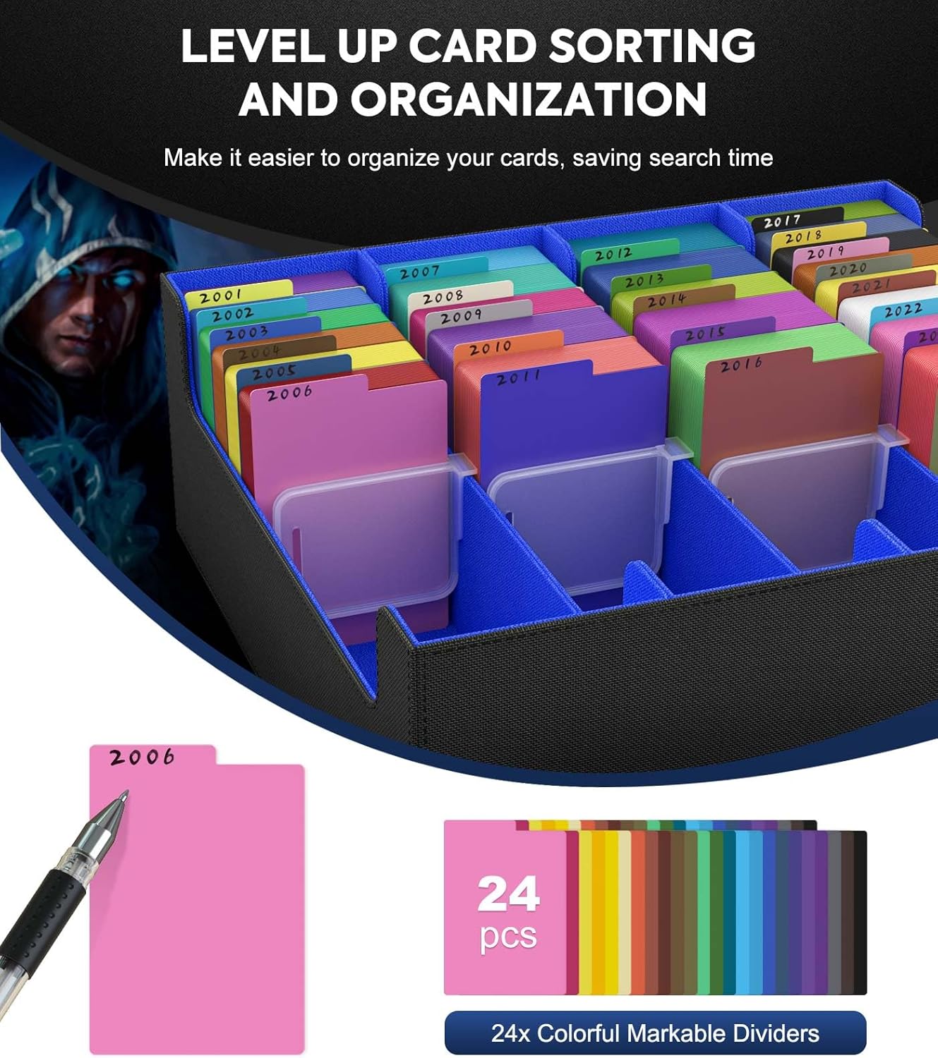 Detalle de MoKo Trading Card Storage Box: 3000+ Deck Capacity with Dividers and Supporters
