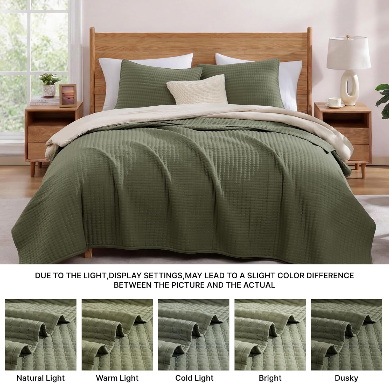 Thumbnail 6 de WRENSONGE King Size Quilt 3-Piece Lightweight Bedding Set in Olive Green