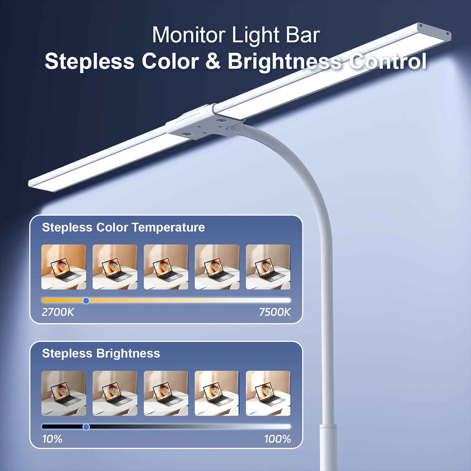 Detalle de Lampada da Scrivania a LED 24W con Telecomando – 1500LM, 80cm, USB, bianco
