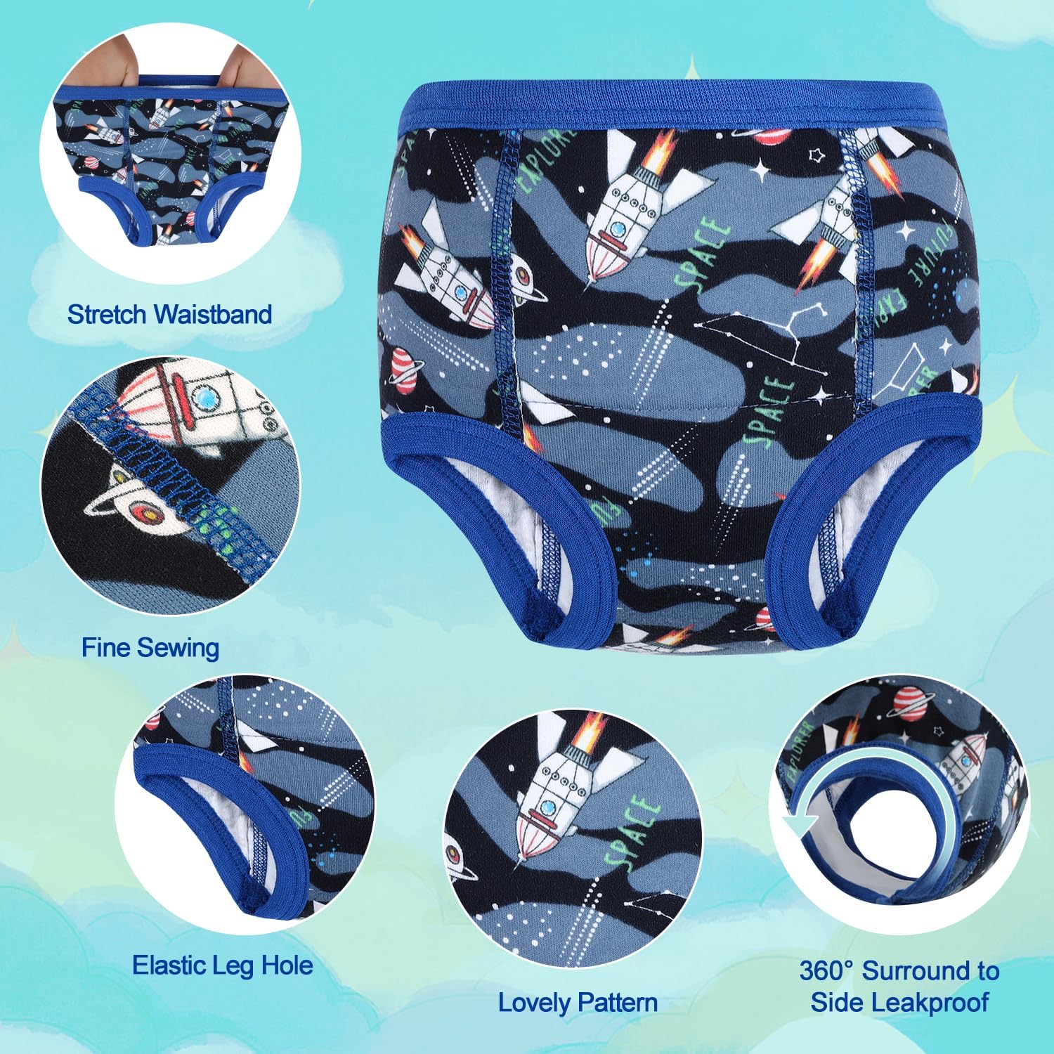 Thumbnail 4 de MOEMOE BABY Boys Potty Training Pants (Reusable Cotton) – 10 Pack, Blue, 3 Years