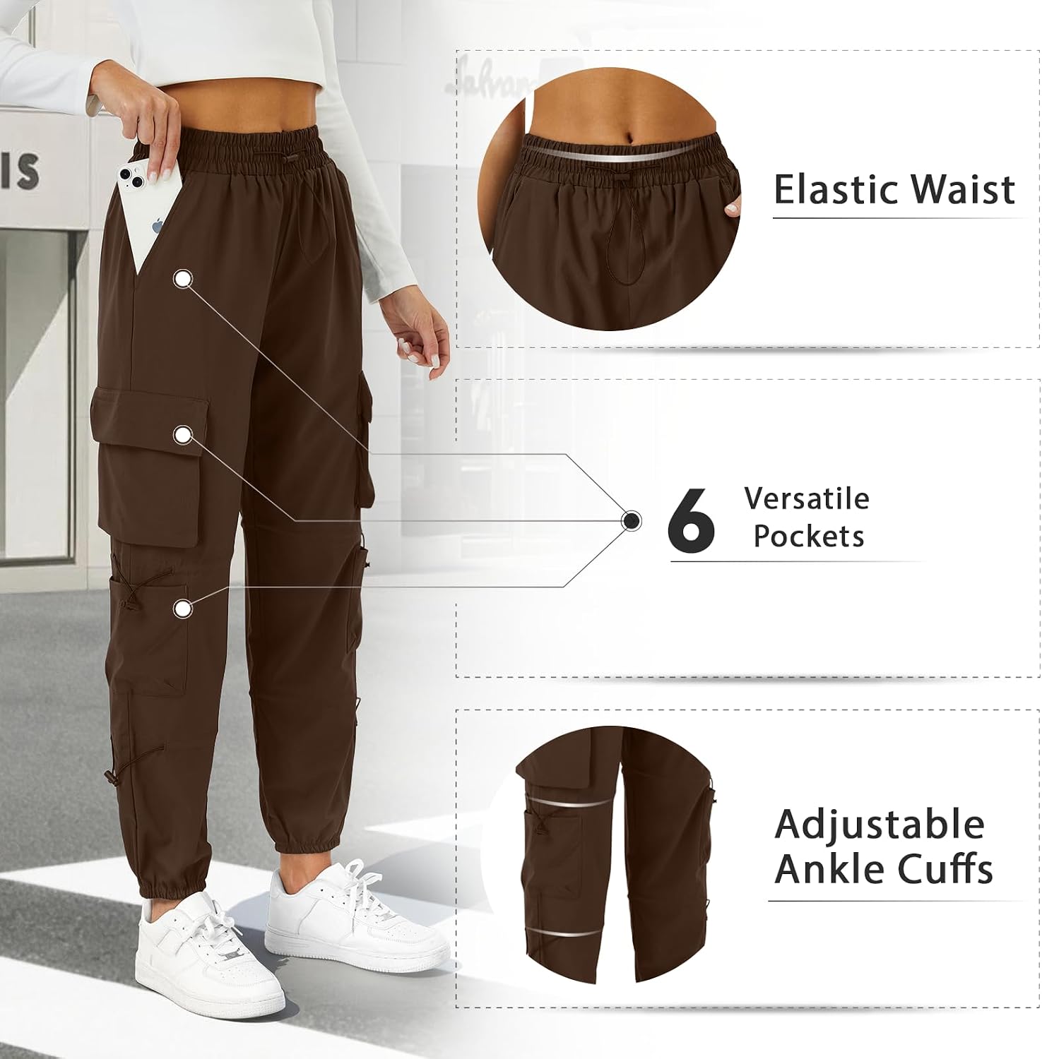 Detalle de COPYLEAF Women's Cargo Pants with Six Pockets