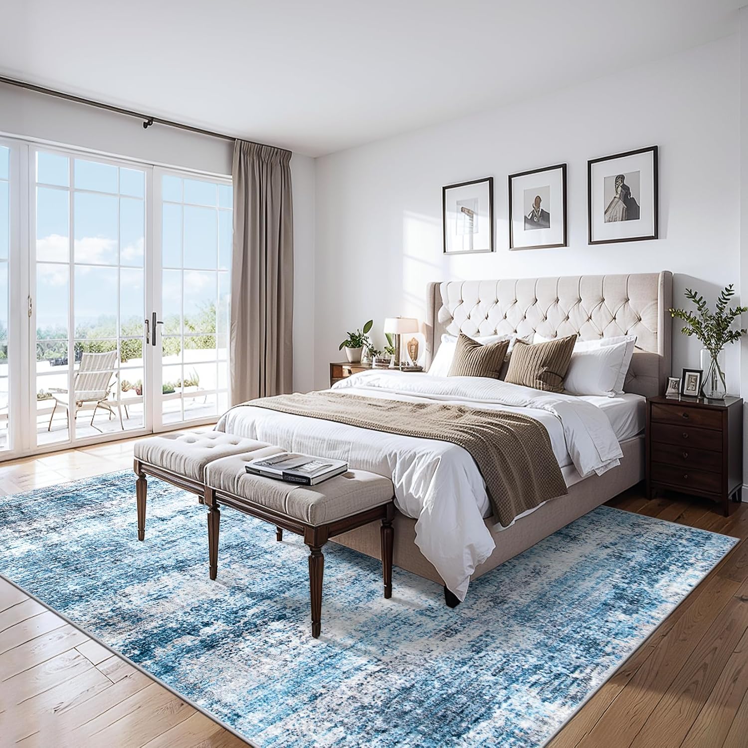 Detalle de PLHXFR 8x10 Area Rug, Blue Modern Abstract Washable Polyester Carpet
