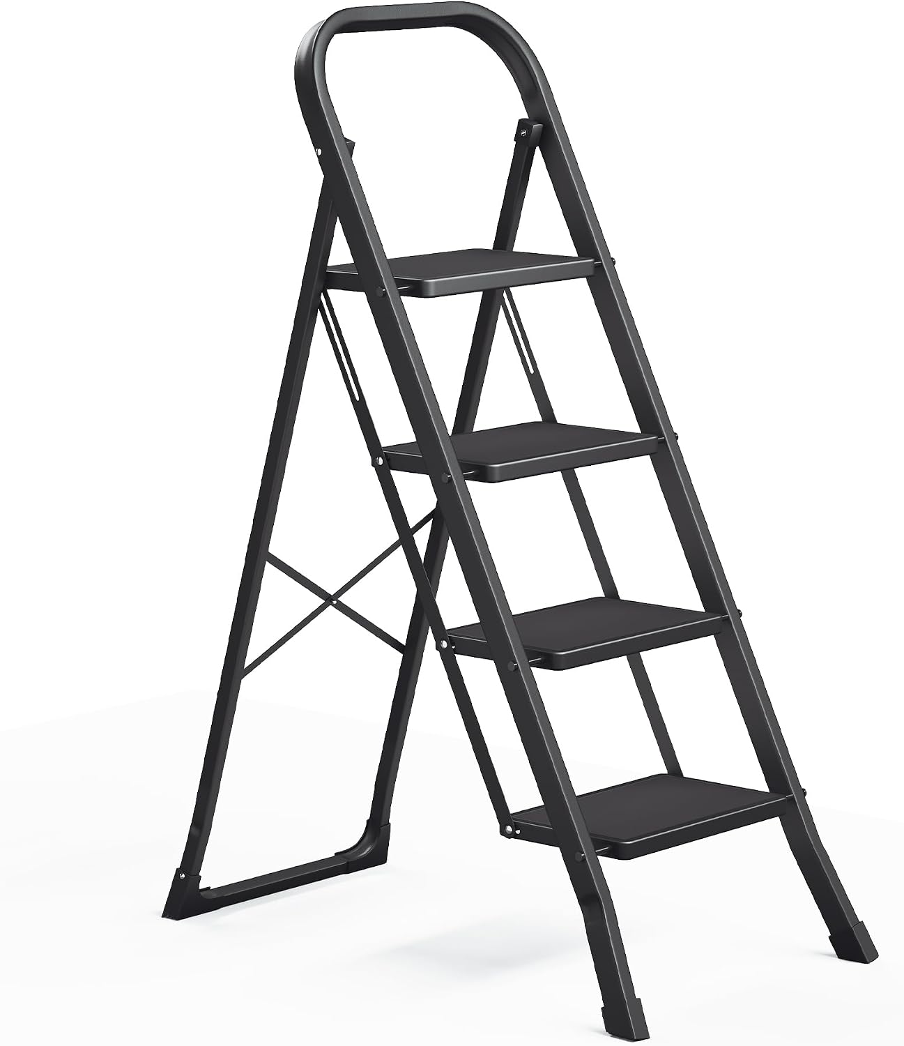 Detalle de SONGMICS GSL004BZ01 trapladder met 4 treden, inklapbaar, 150 kg, zwart