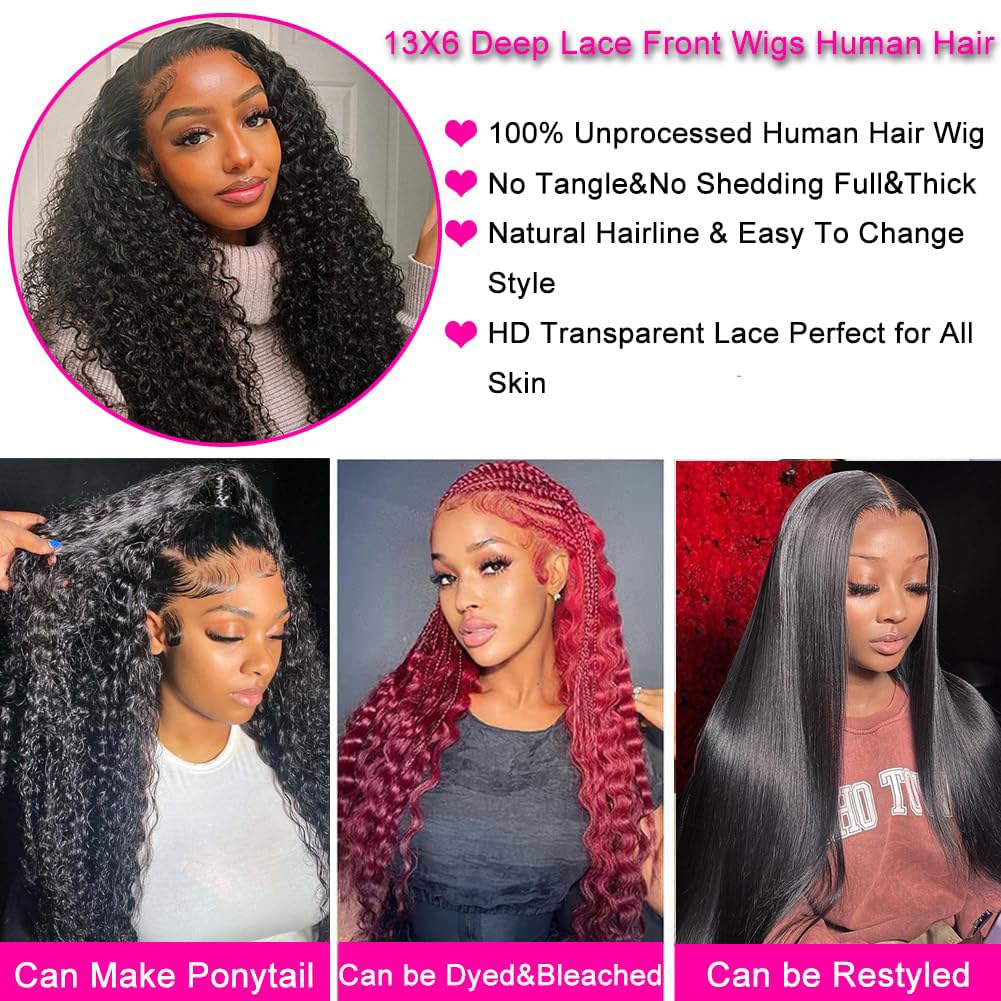 Detalle 2 de Lemeiily 30-Inch Deep Wave HD Lace Front Human Hair Wig