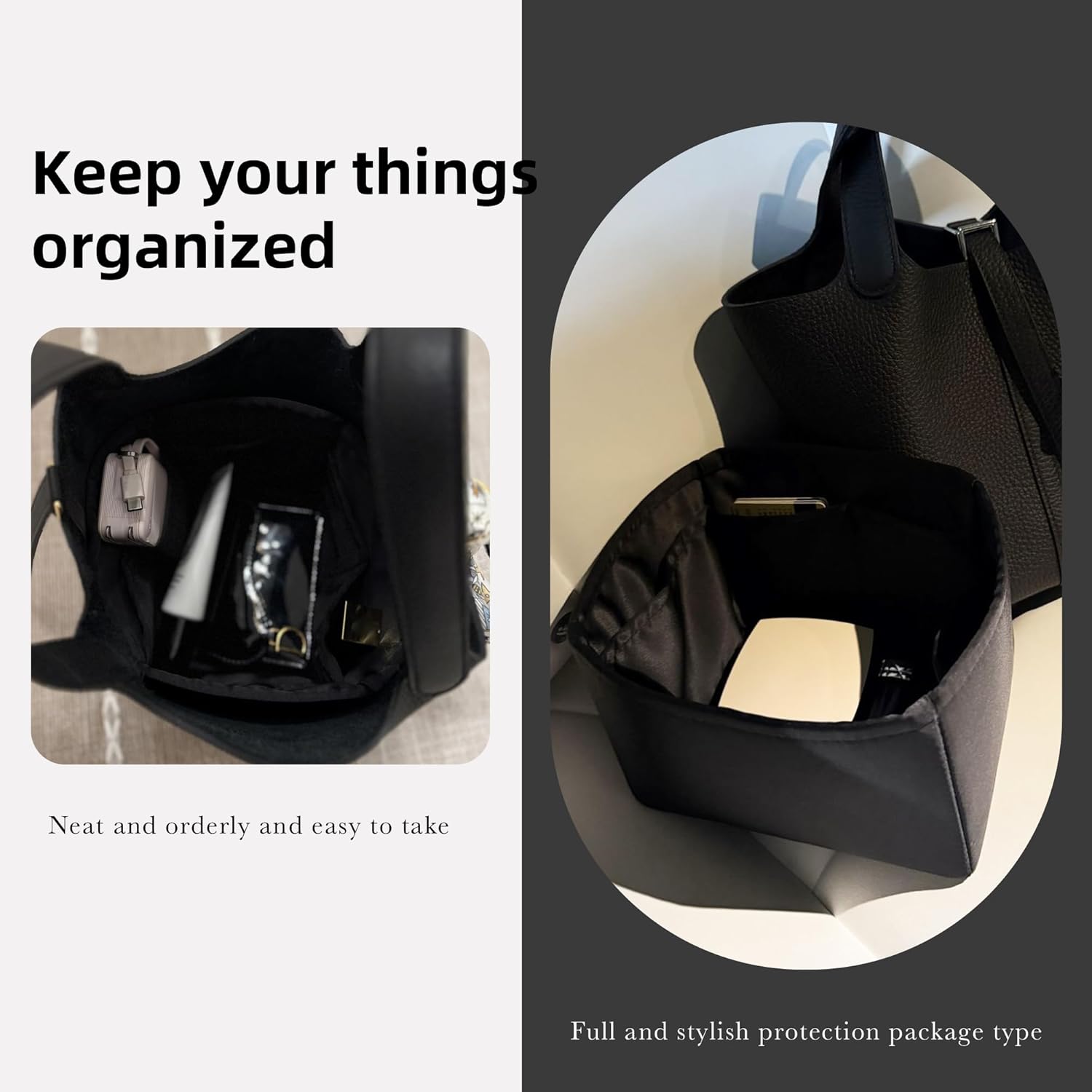 Thumbnail 6 de DGAZ Silk Handbag Organizer for picotin18/22 – Luxury Silk Tote Insert (Black, PC18)